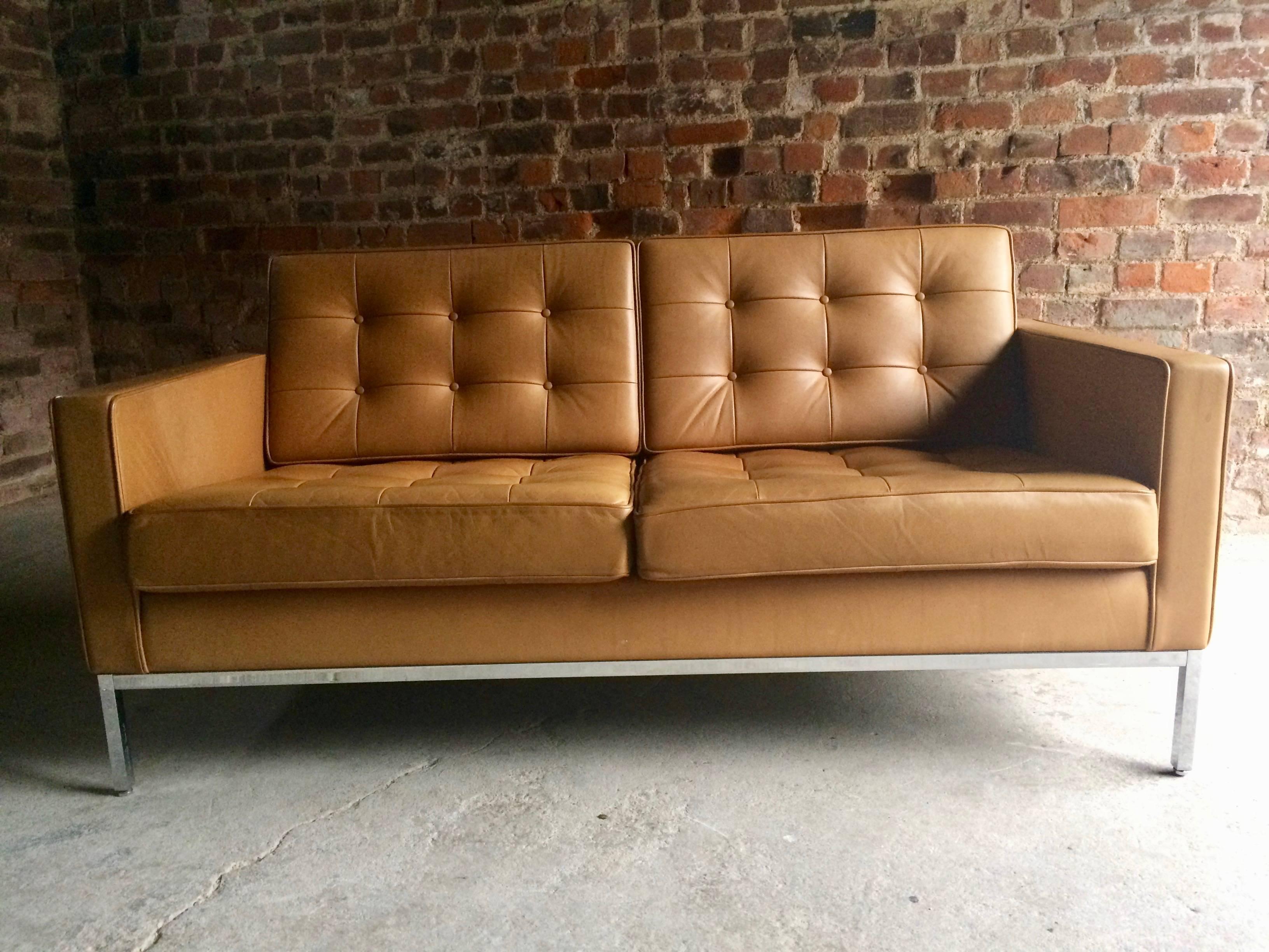 Original Knoll Studio Two-Seat Leather Sofa Settee by Florence Knoll 2 2