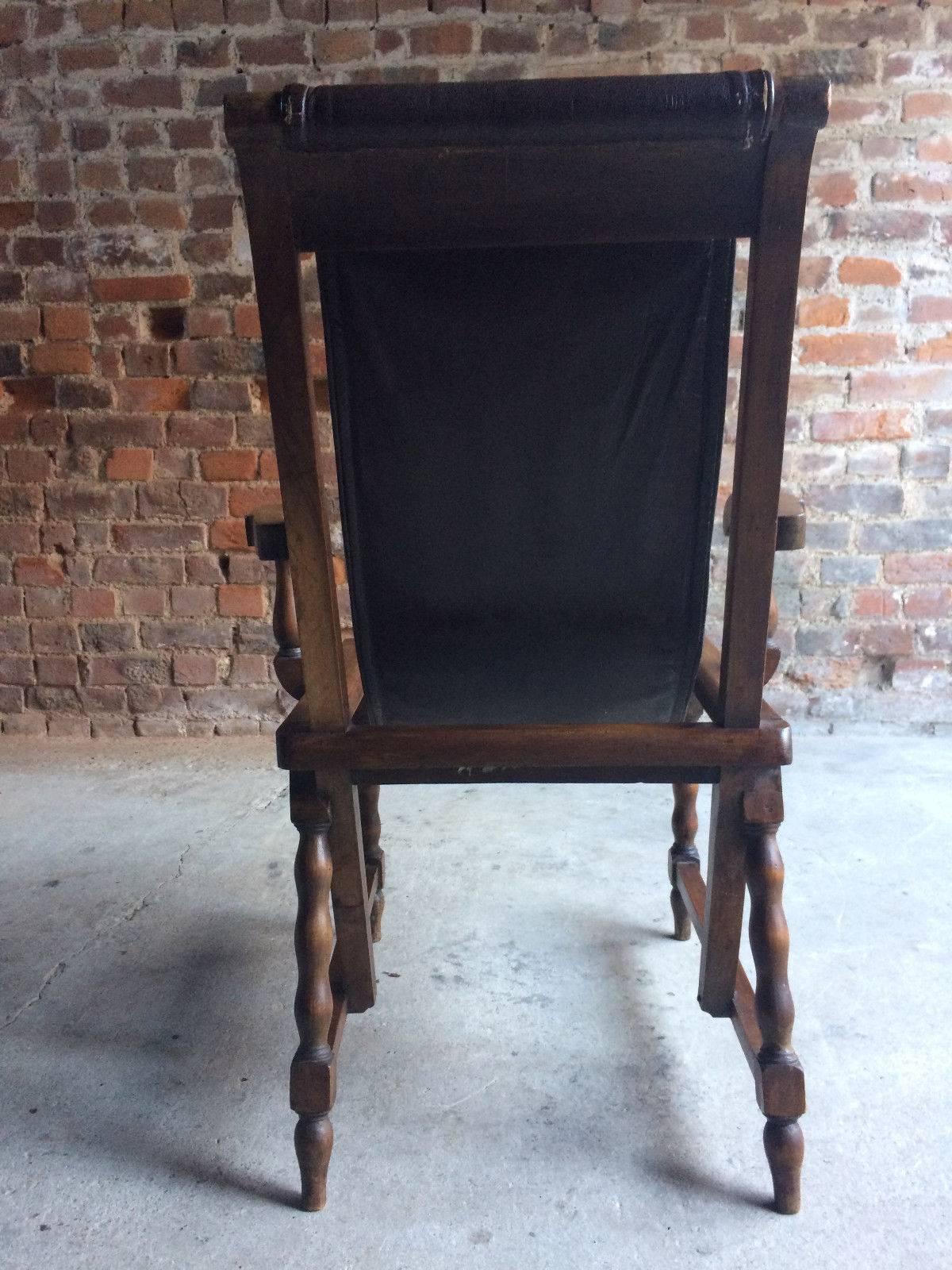Italian Dining Chairs Six Set of Six Antique Walnut Leather Slung Seats Unique 1