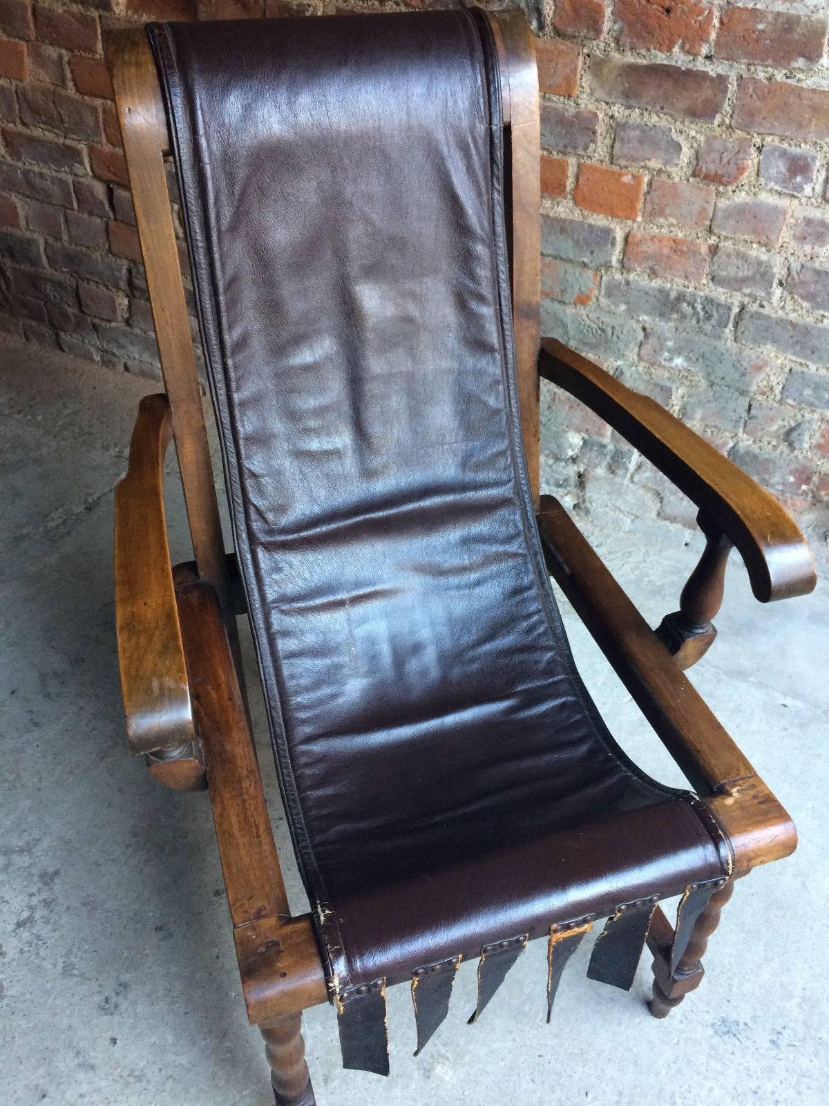 Italian Dining Chairs Six Set of Six Antique Walnut Leather Slung Seats Unique 2