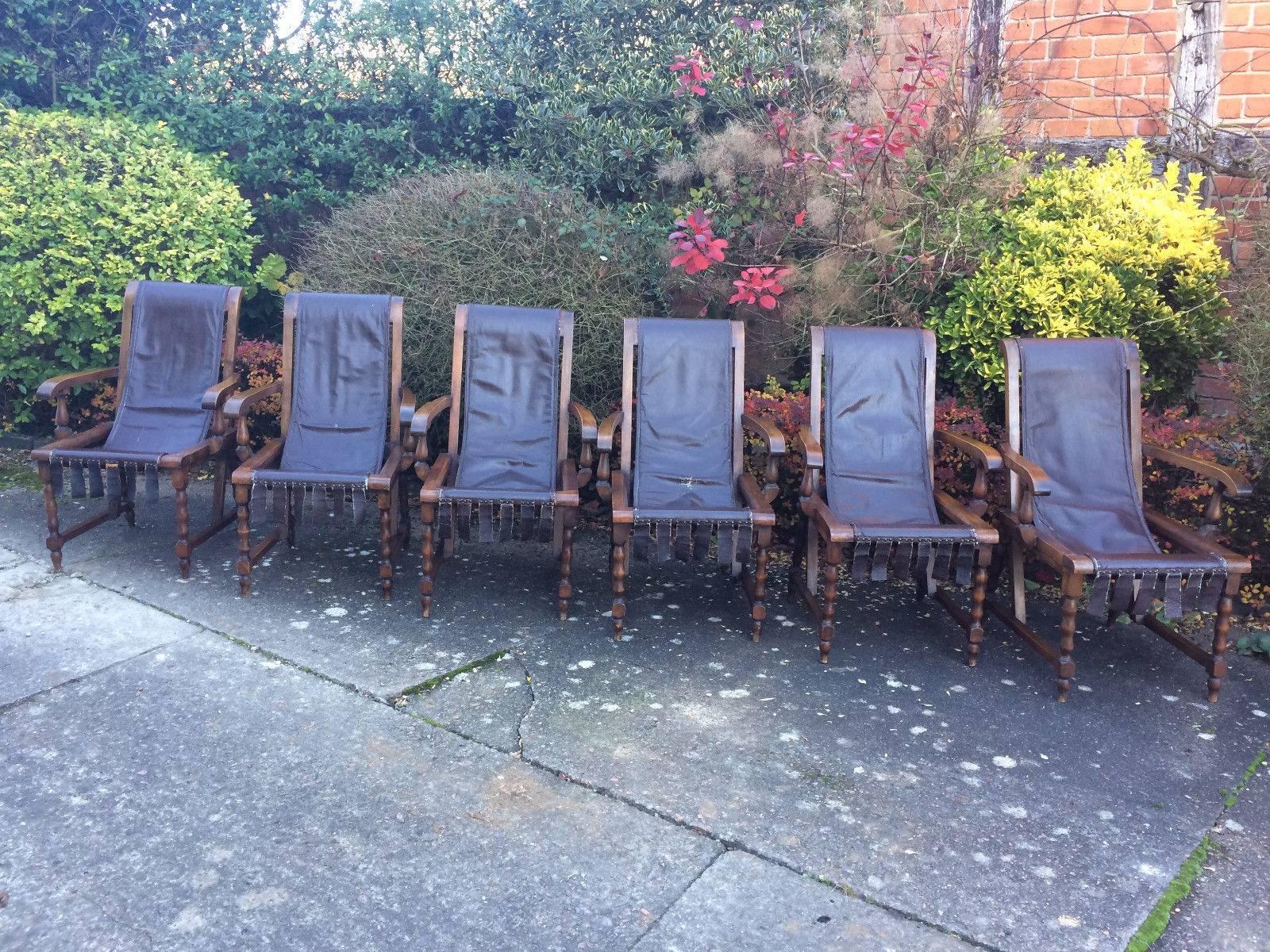 Italian Dining Chairs Six Set of Six Antique Walnut Leather Slung Seats Unique 4