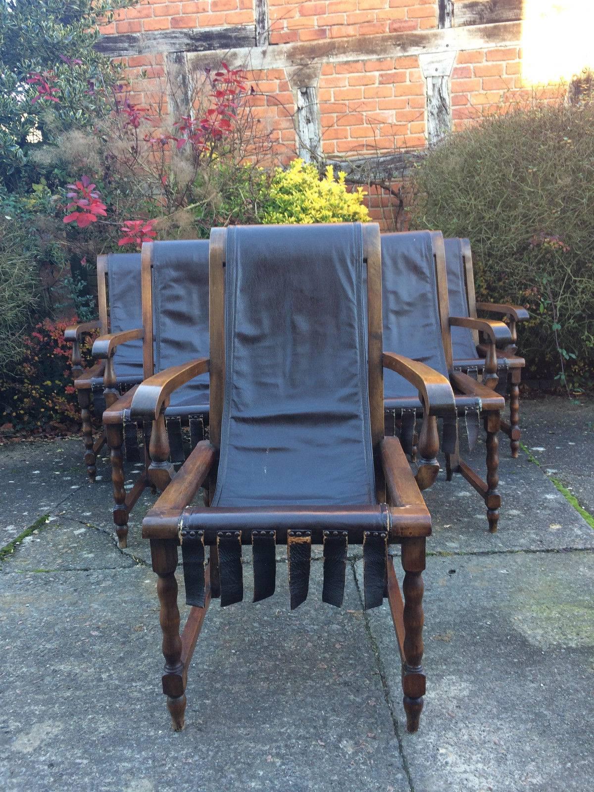 Italian Dining Chairs Six Set of Six Antique Walnut Leather Slung Seats Unique 5