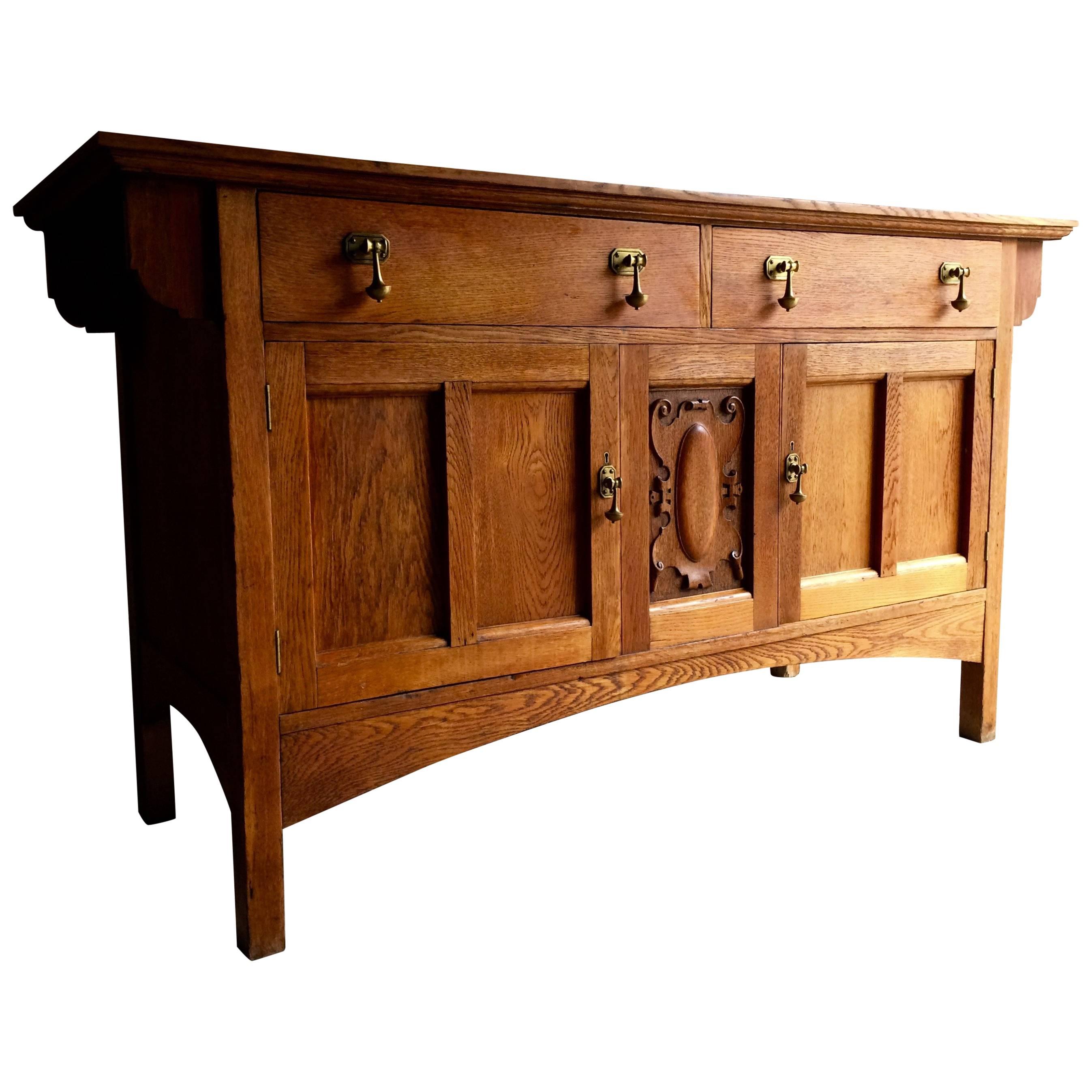 Edwardian Arts 
Crafts English Golden Oak Sideboard, circa 1903