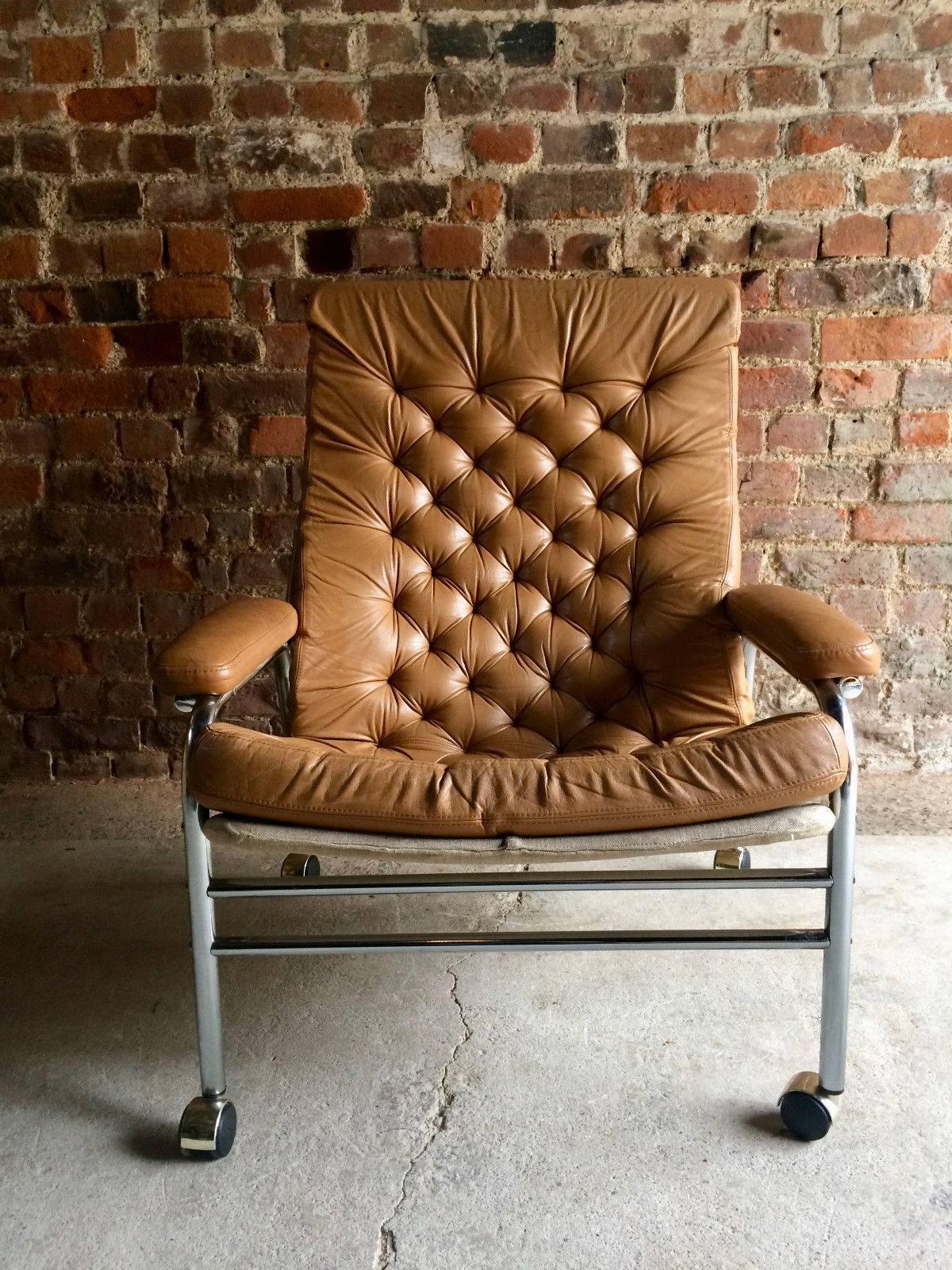 Swedish Noboru Nakamura for IKEA Bore Lounge Chair and Footstool Leather 1970s Very Rare