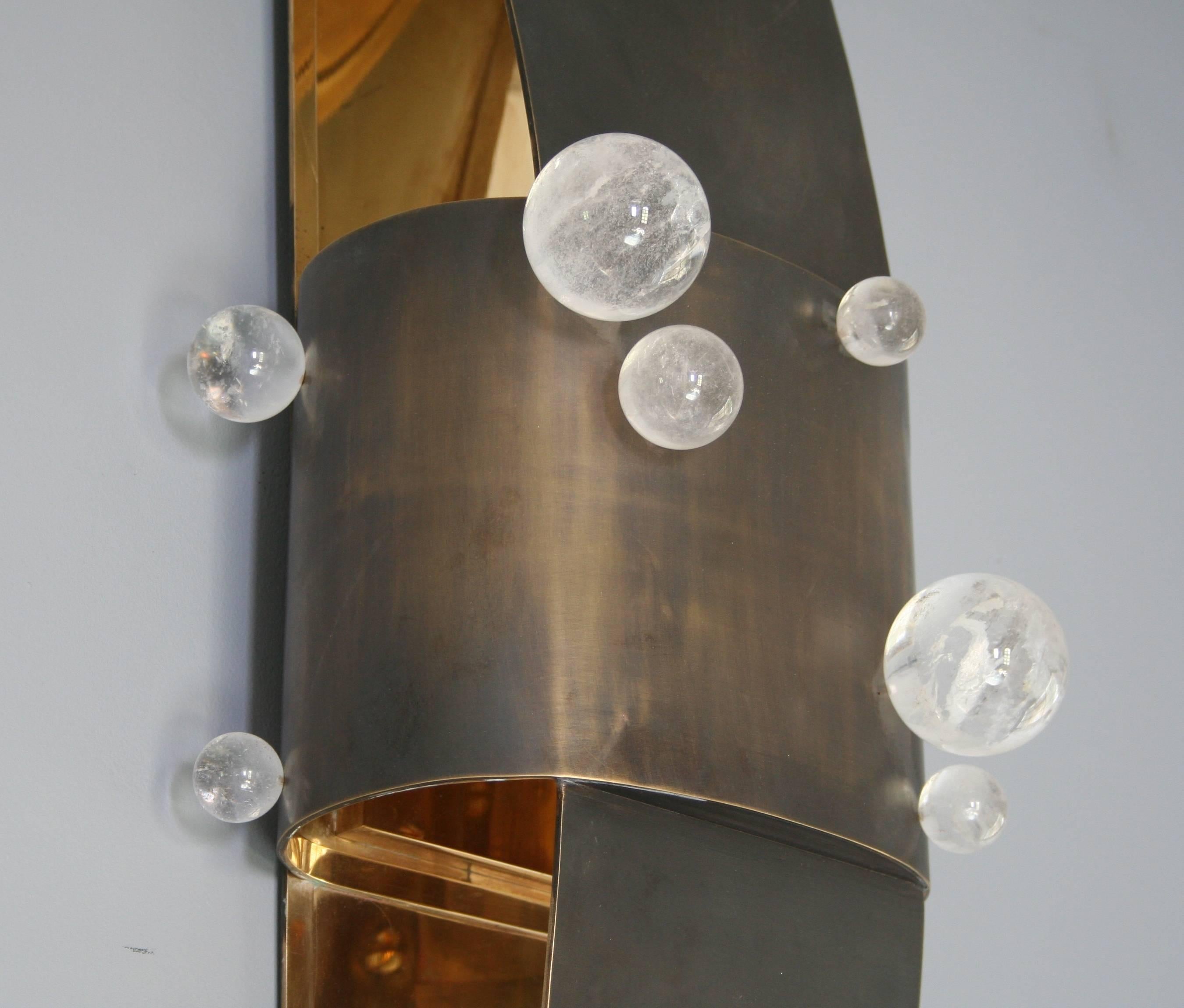 Contemporary Pair of Sconces in Brass Patinated and Rock Crystal, Model Bijou by Arriau