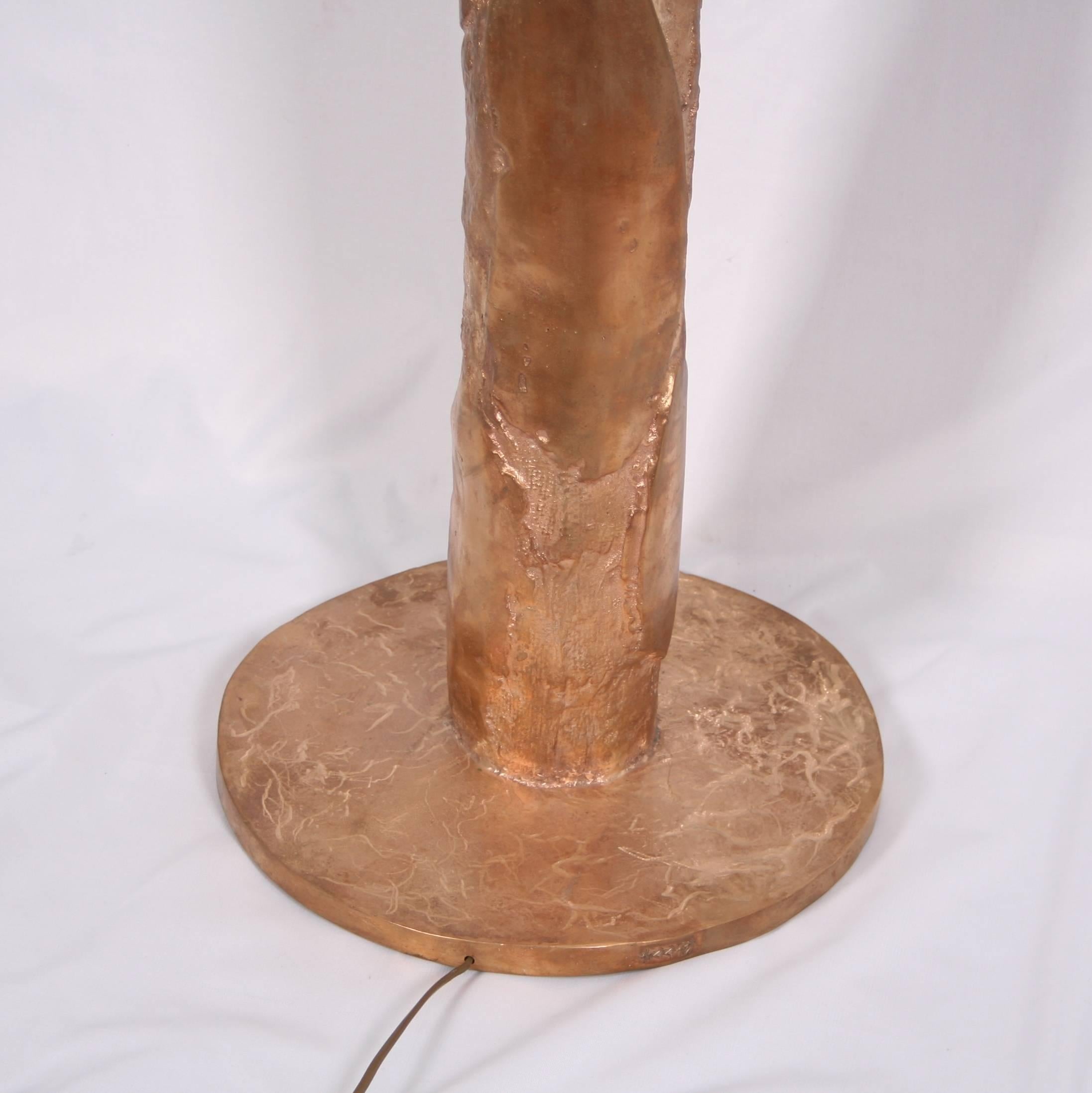 Contemporary Floor Lamp Tubb Bronze Cast in Sand Alabaster Shade Designed by Arriau For Sale
