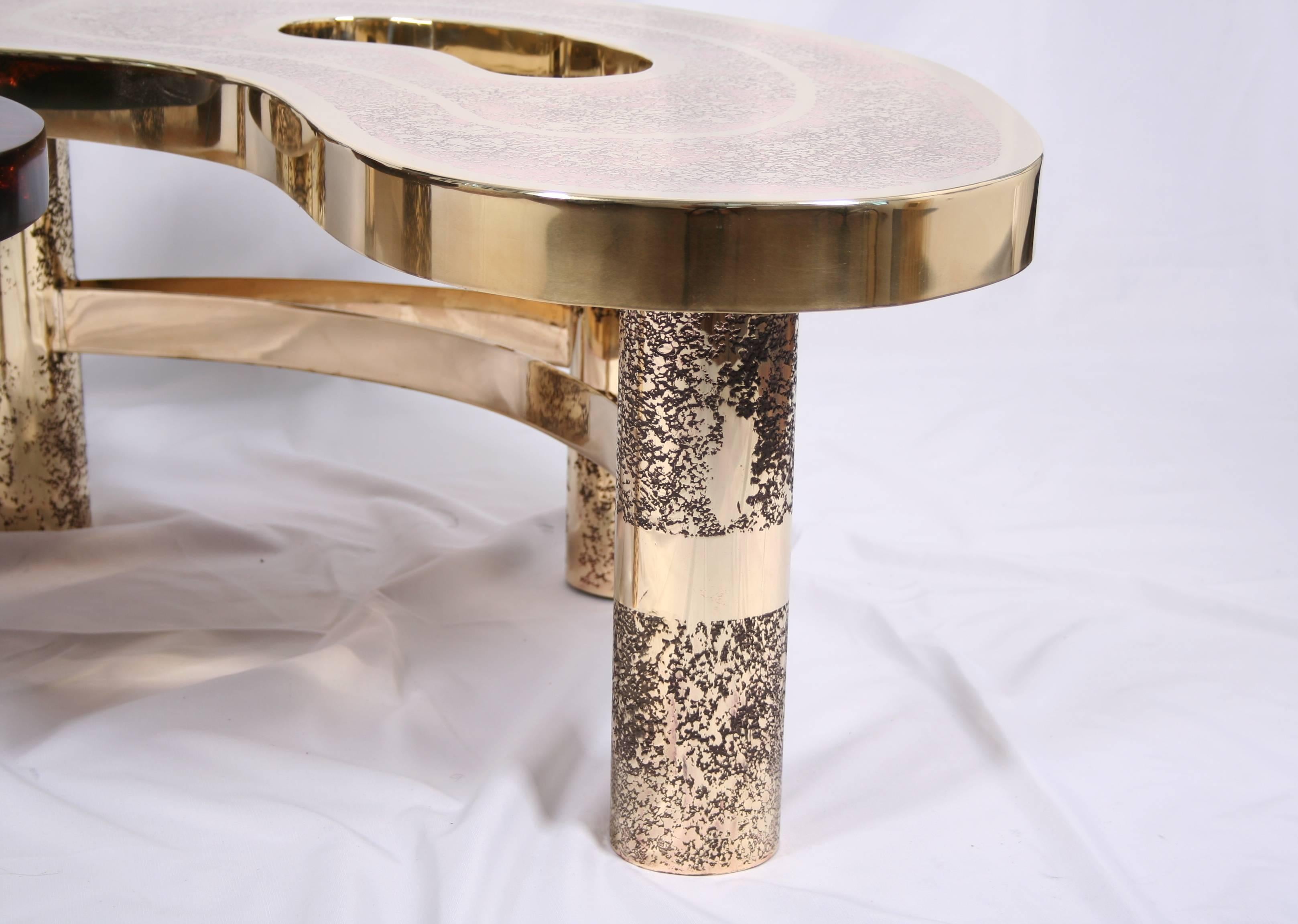 Contemporary Coffee Table Beann, Etched Brass and Fractal Resin, Designed by Arriau For Sale