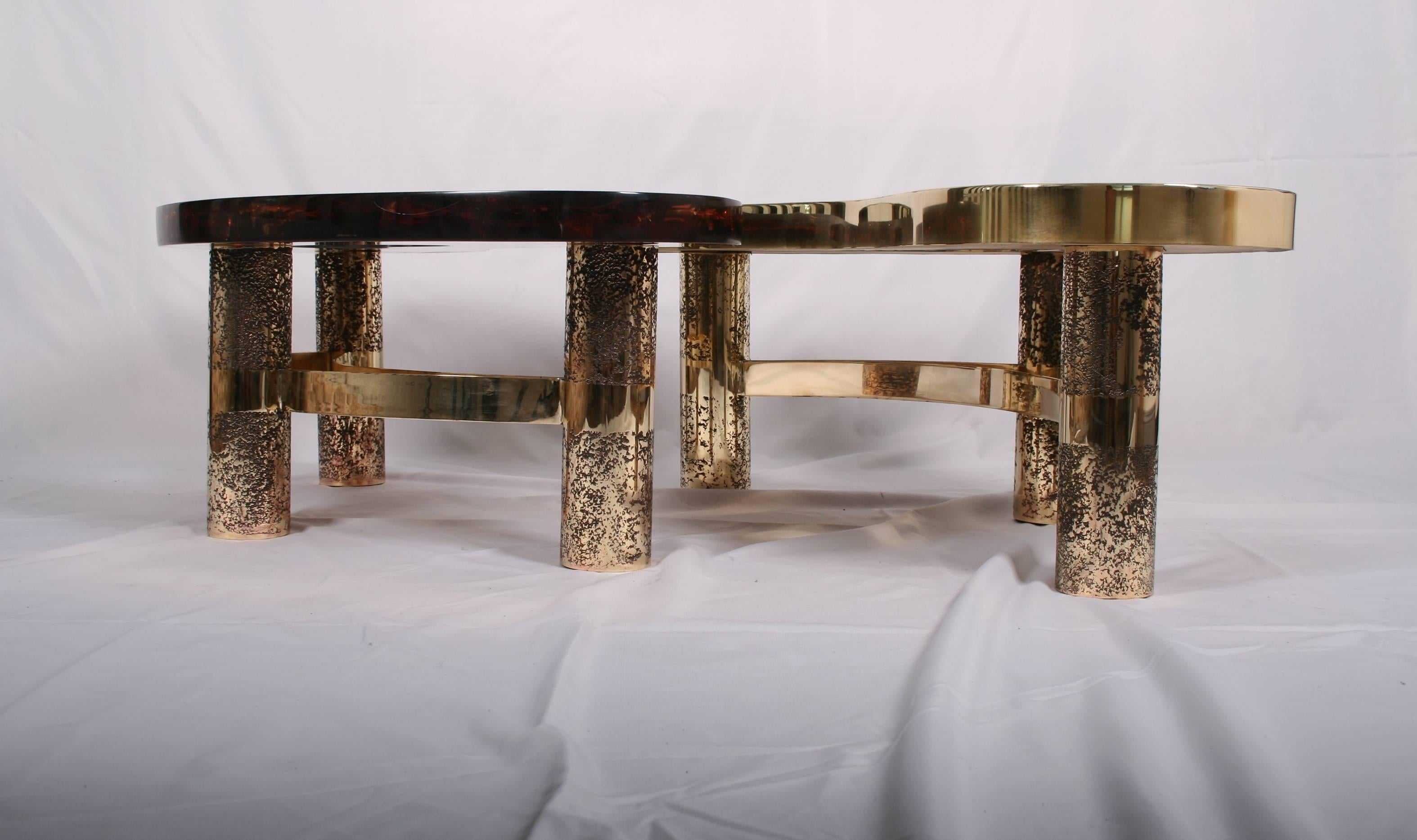 Coffee Table Beann, Etched Brass and Fractal Resin, Designed by Arriau For Sale 2
