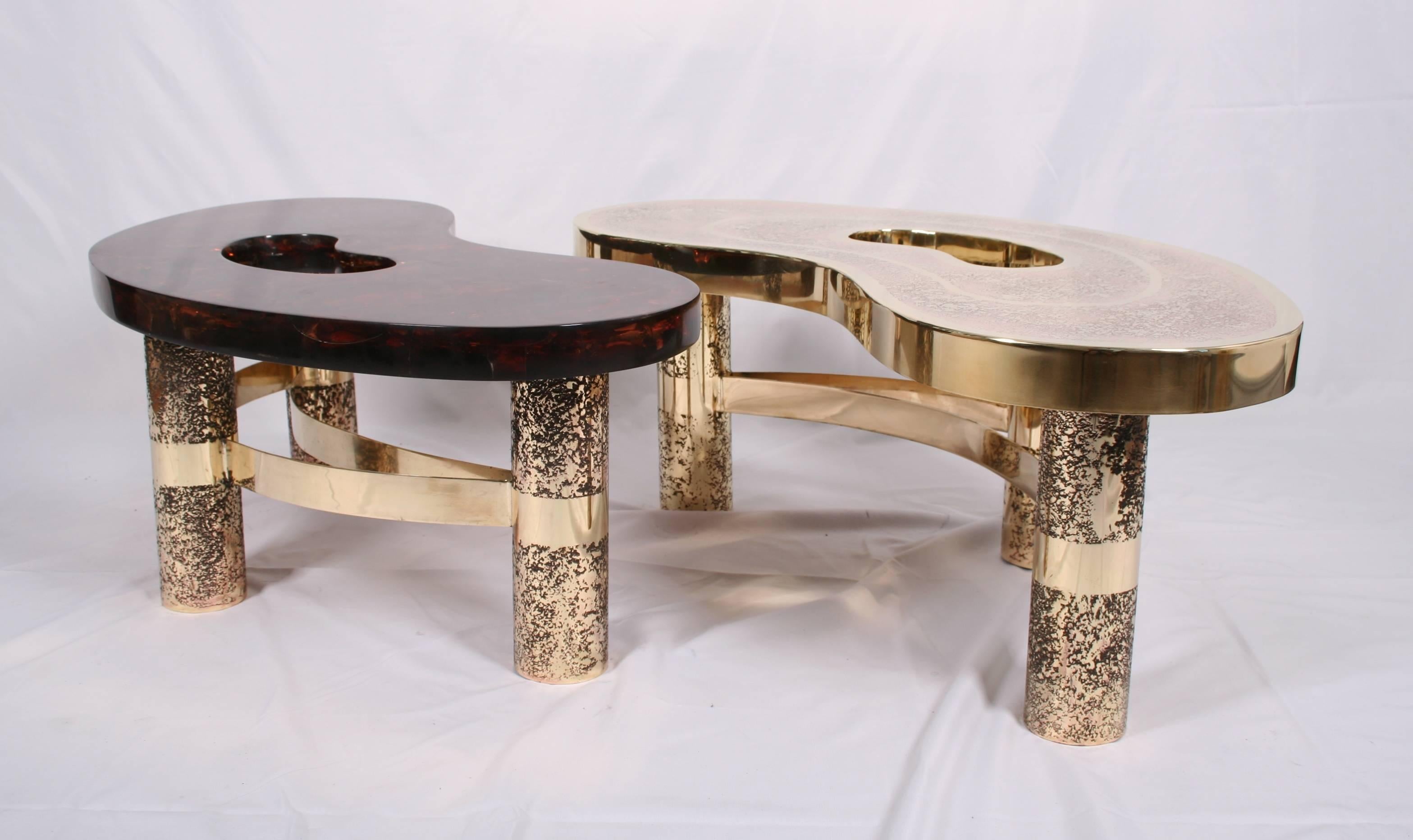 Coffee Table Beann, Etched Brass and Fractal Resin, Designed by Arriau For Sale 3