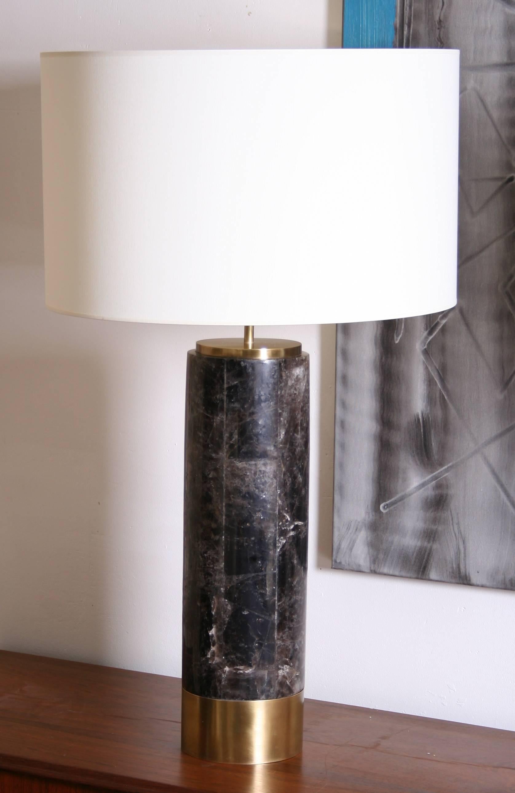 Hand-Crafted Pair of Table Lamps in Smokey Quartz and Brass, Model Kristalia by Arriau For Sale