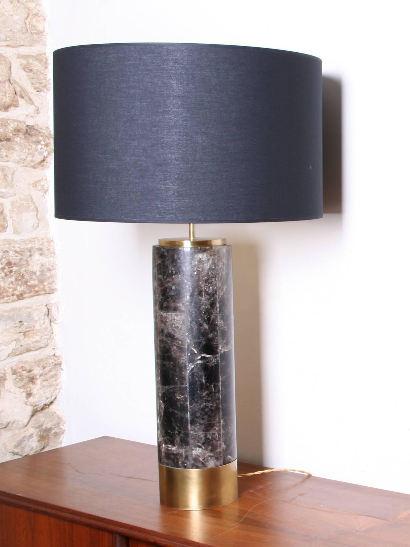 Contemporary Pair of Table Lamps in Smokey Quartz and Brass, Model Kristalia by Arriau For Sale
