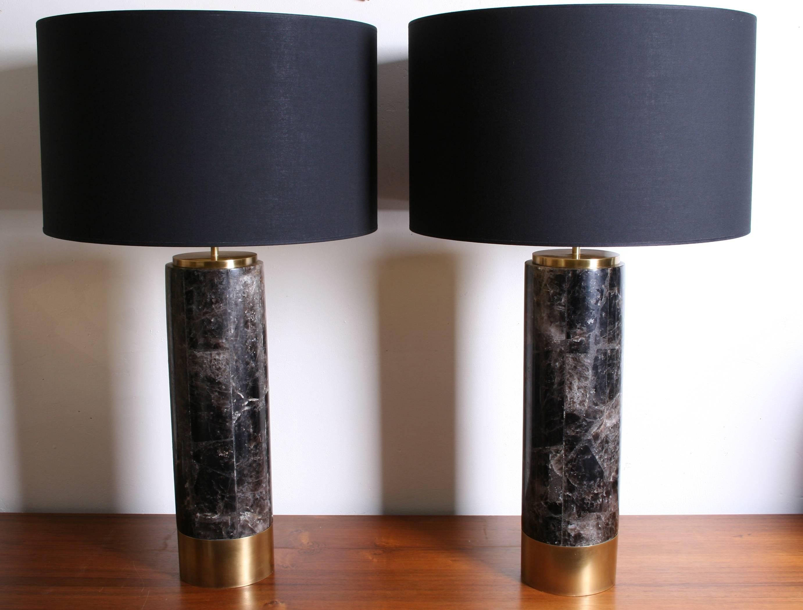 Pair of Table Lamps in Smokey Quartz and Brass, Model Kristalia by Arriau For Sale 1