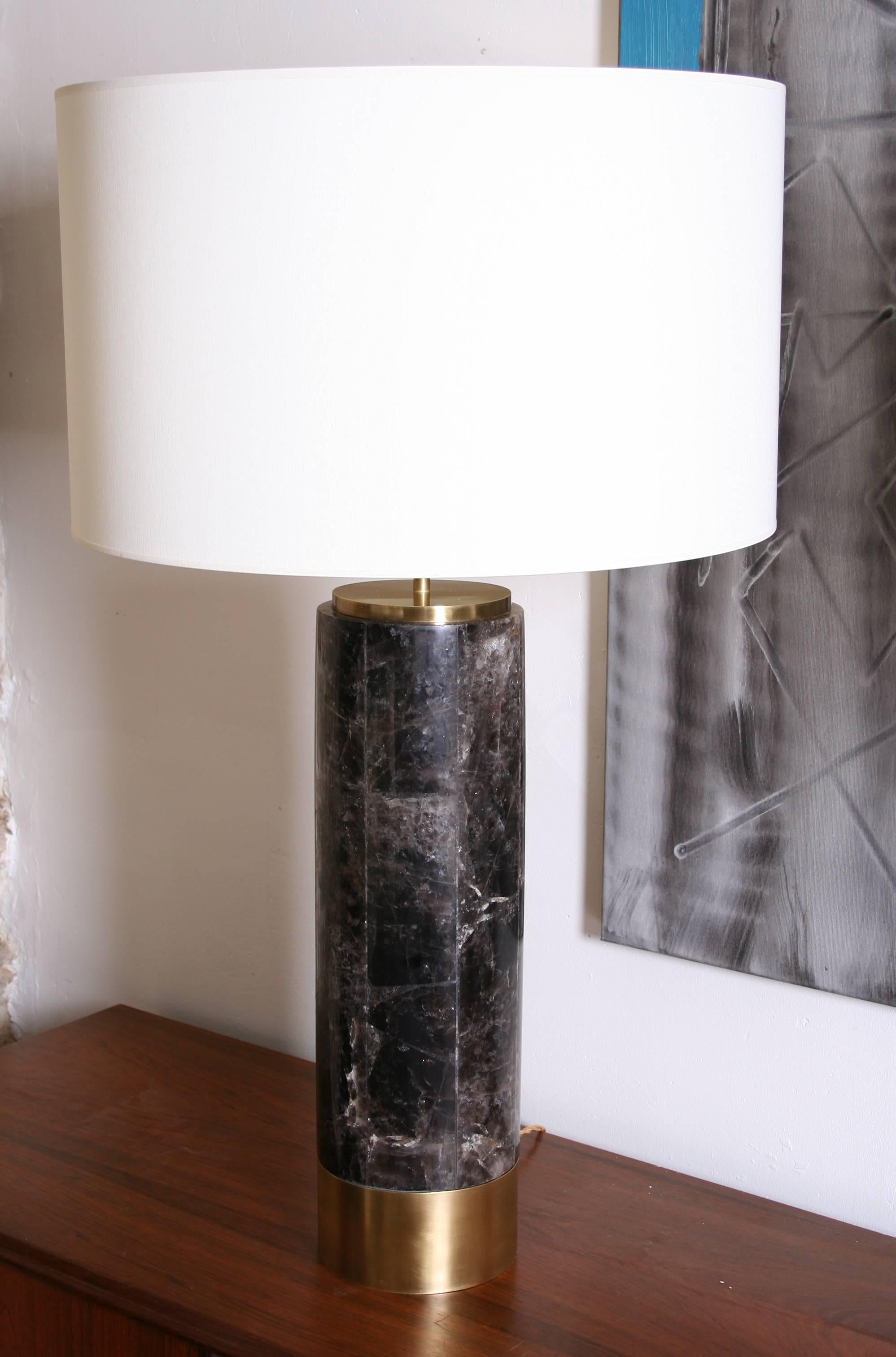 Pair of Table Lamps in Smokey Quartz and Brass, Model Kristalia by Arriau For Sale 2