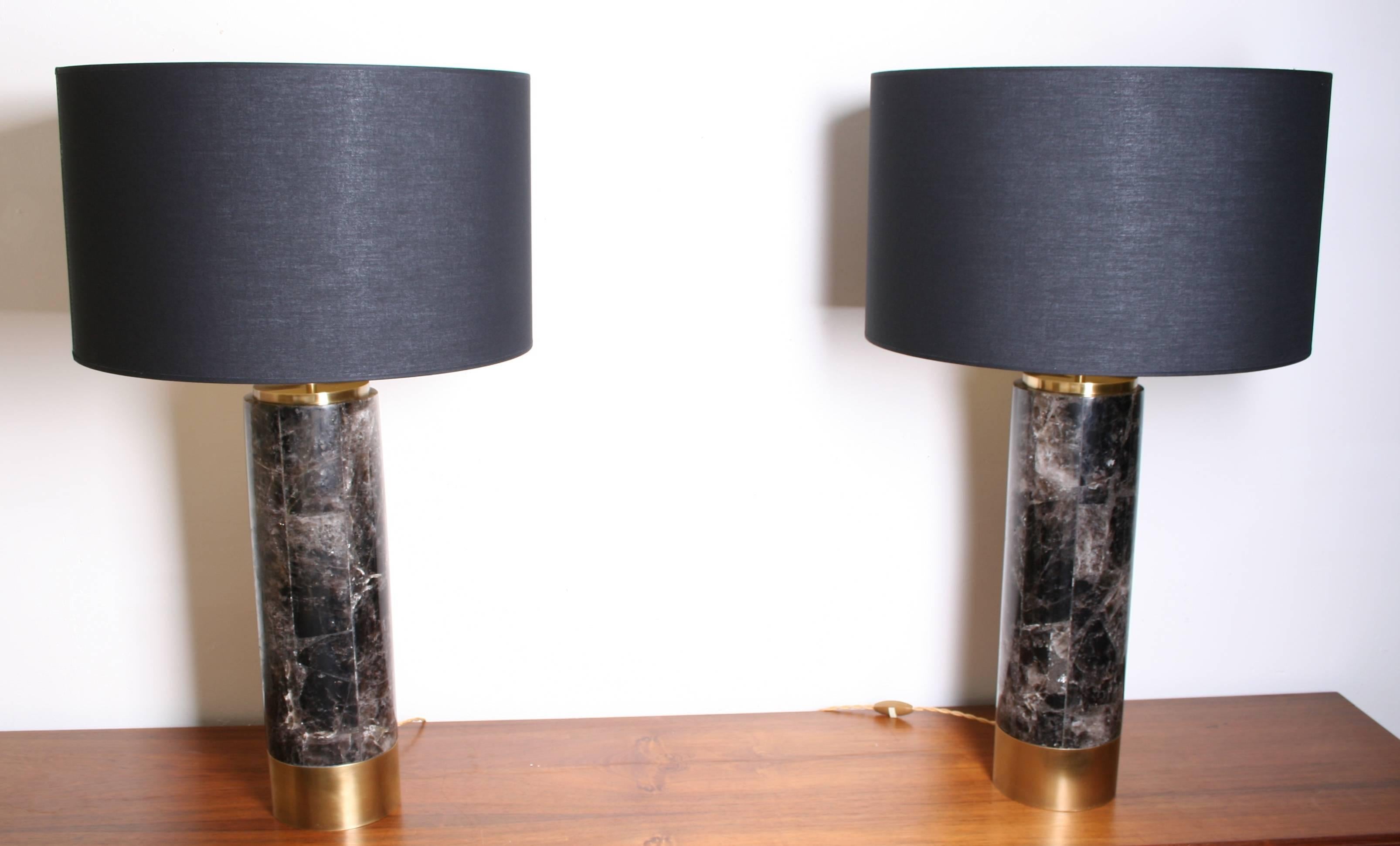Pair of Table Lamps in Smokey Quartz and Brass, Model Kristalia by Arriau For Sale 3
