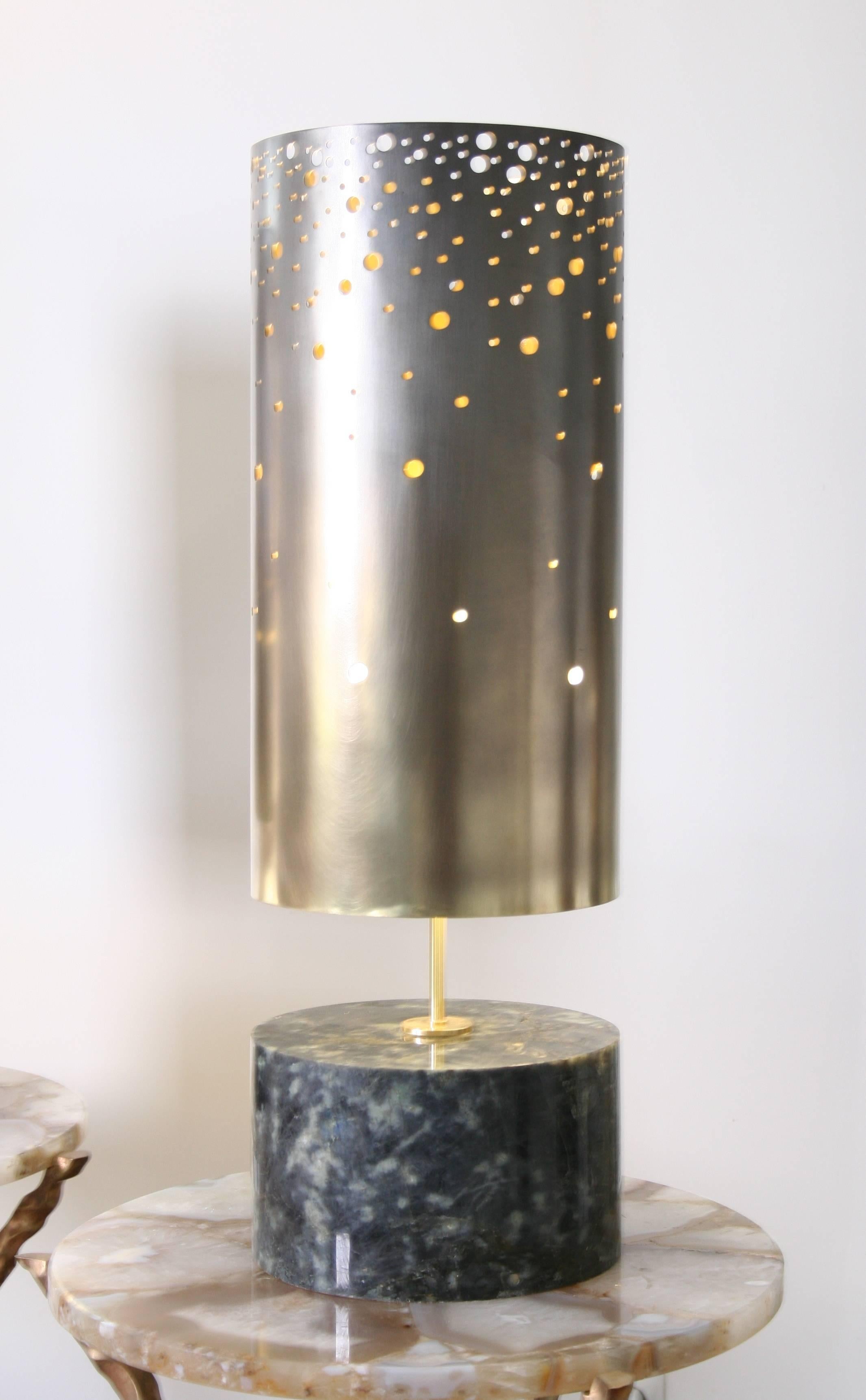 Contemporary Pair of Table Lamps in Spectrolite and Brass, Model Cassiopée by Arriau