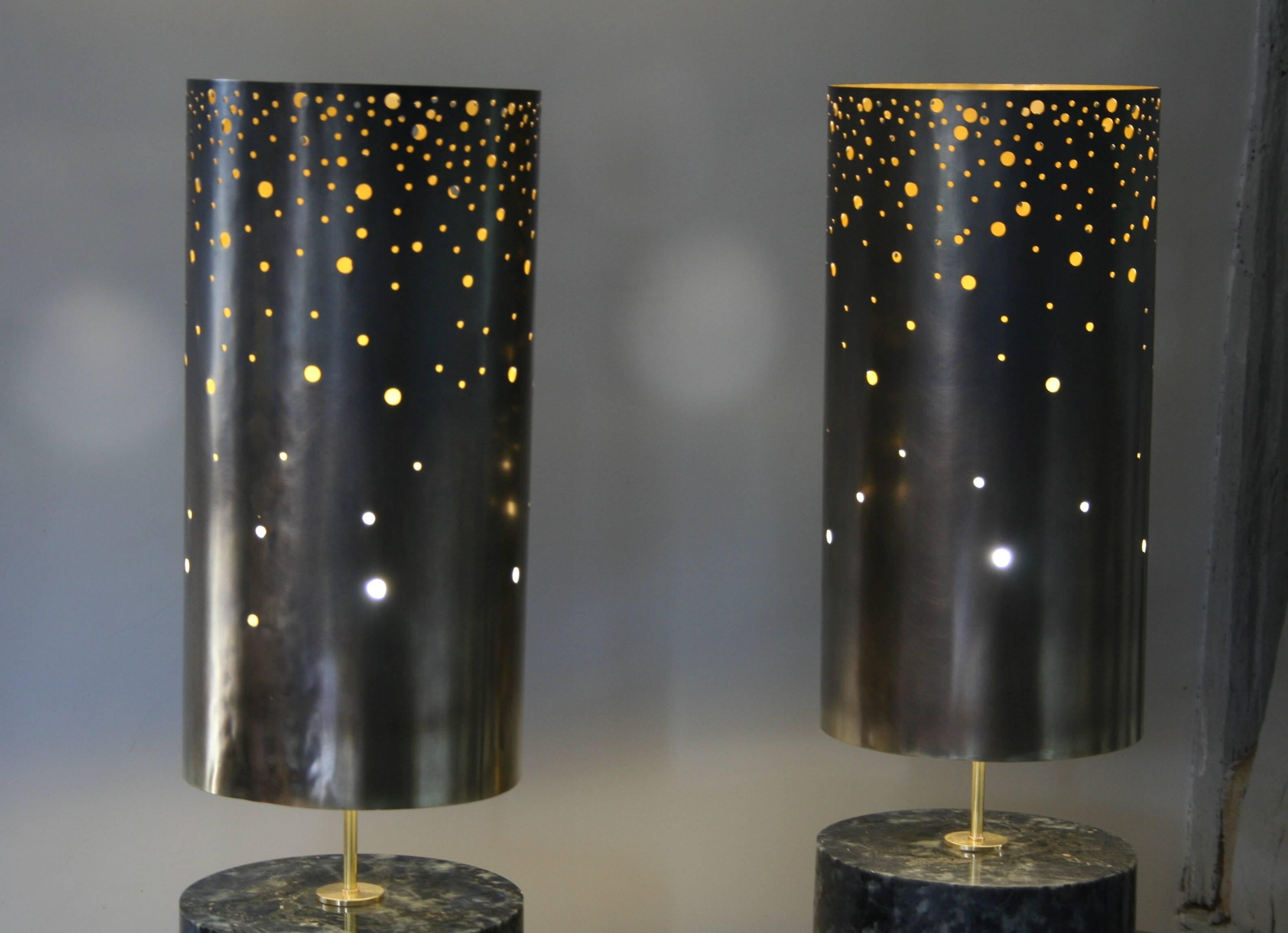 Pair of Table Lamps in Spectrolite and Brass, Model Cassiopée by Arriau 1