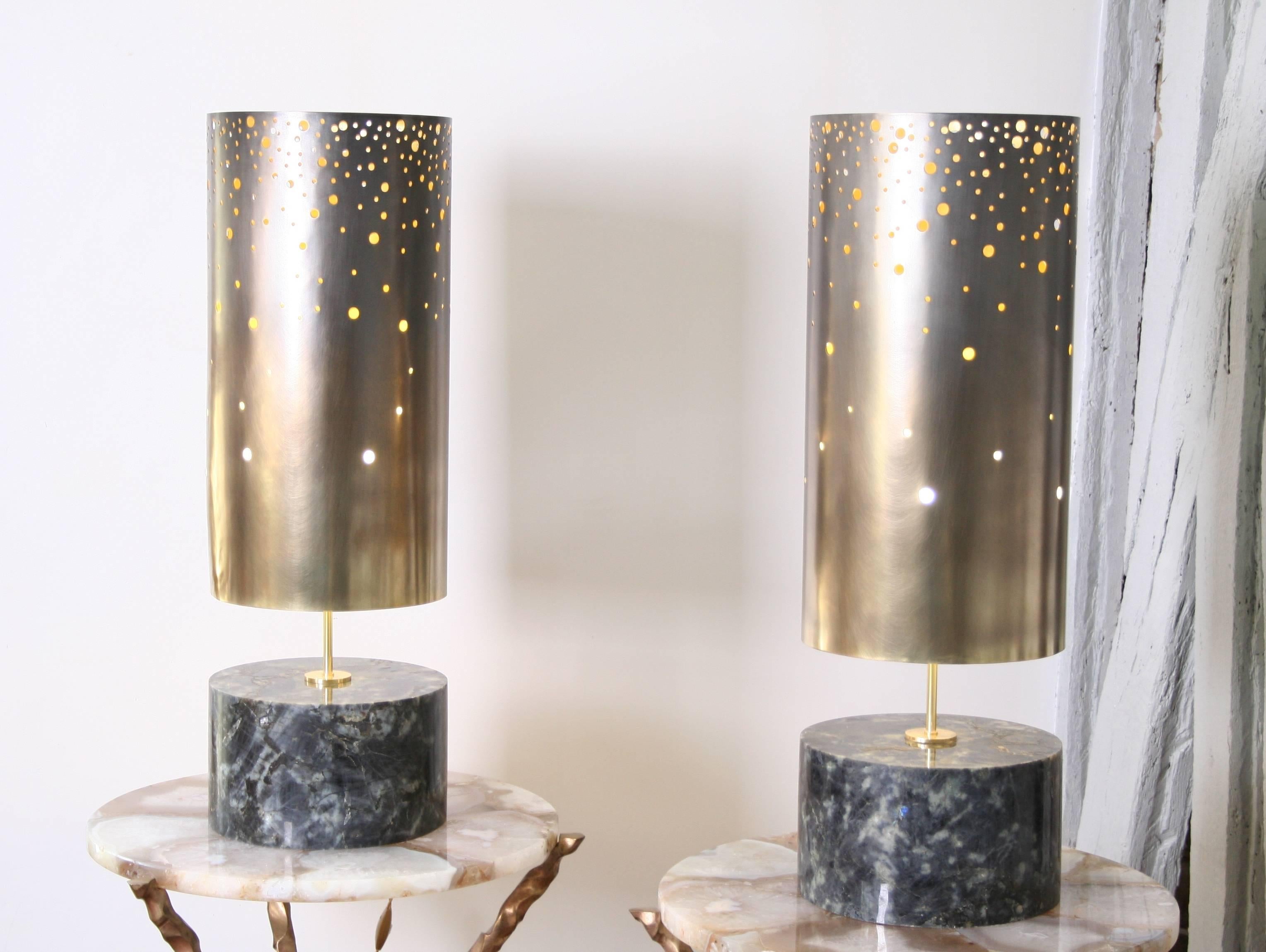 Pair of Table Lamps in Spectrolite and Brass, Model Cassiopée by Arriau 3