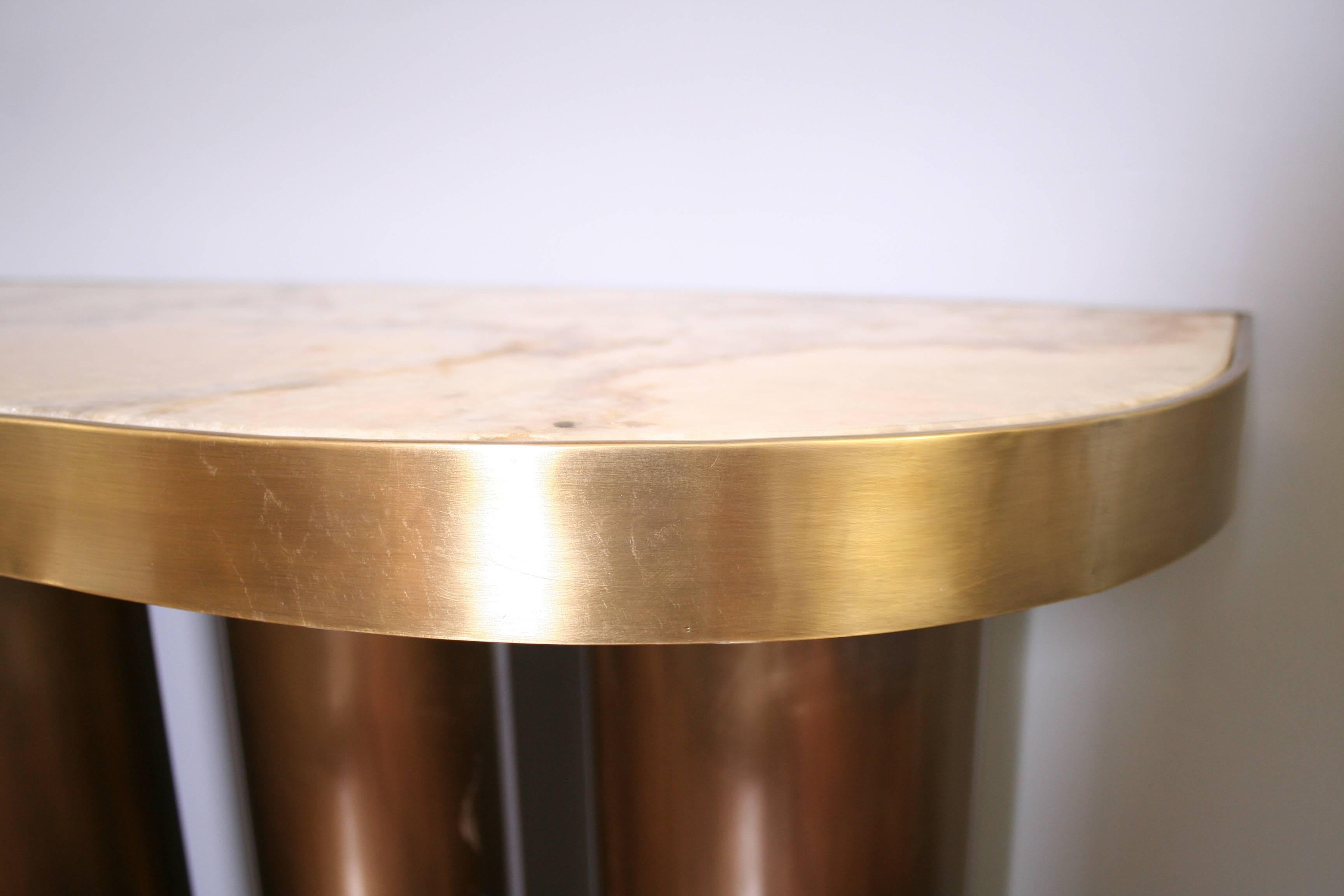 Hand-Crafted Console in Patinated Brass with Onyx Top, Columnae by Arriau