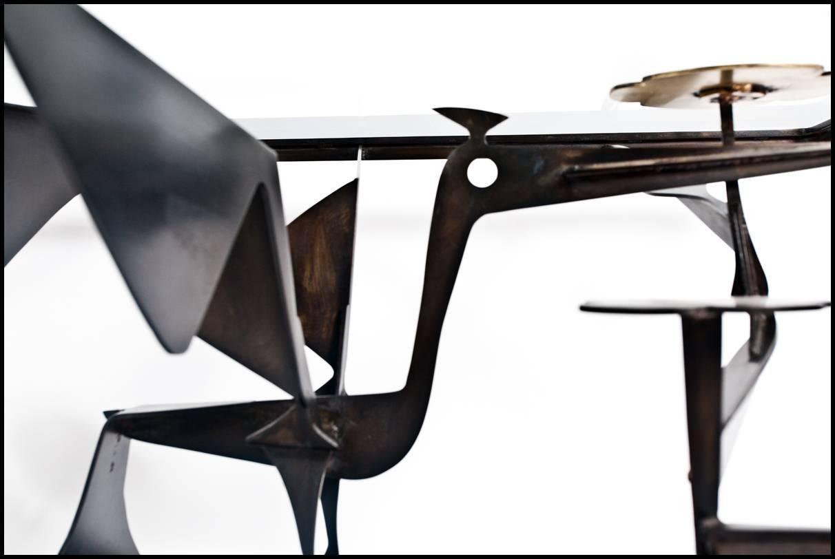American Sculptural Steel and Brass Birds Coffee Table by John-Paul Philippe