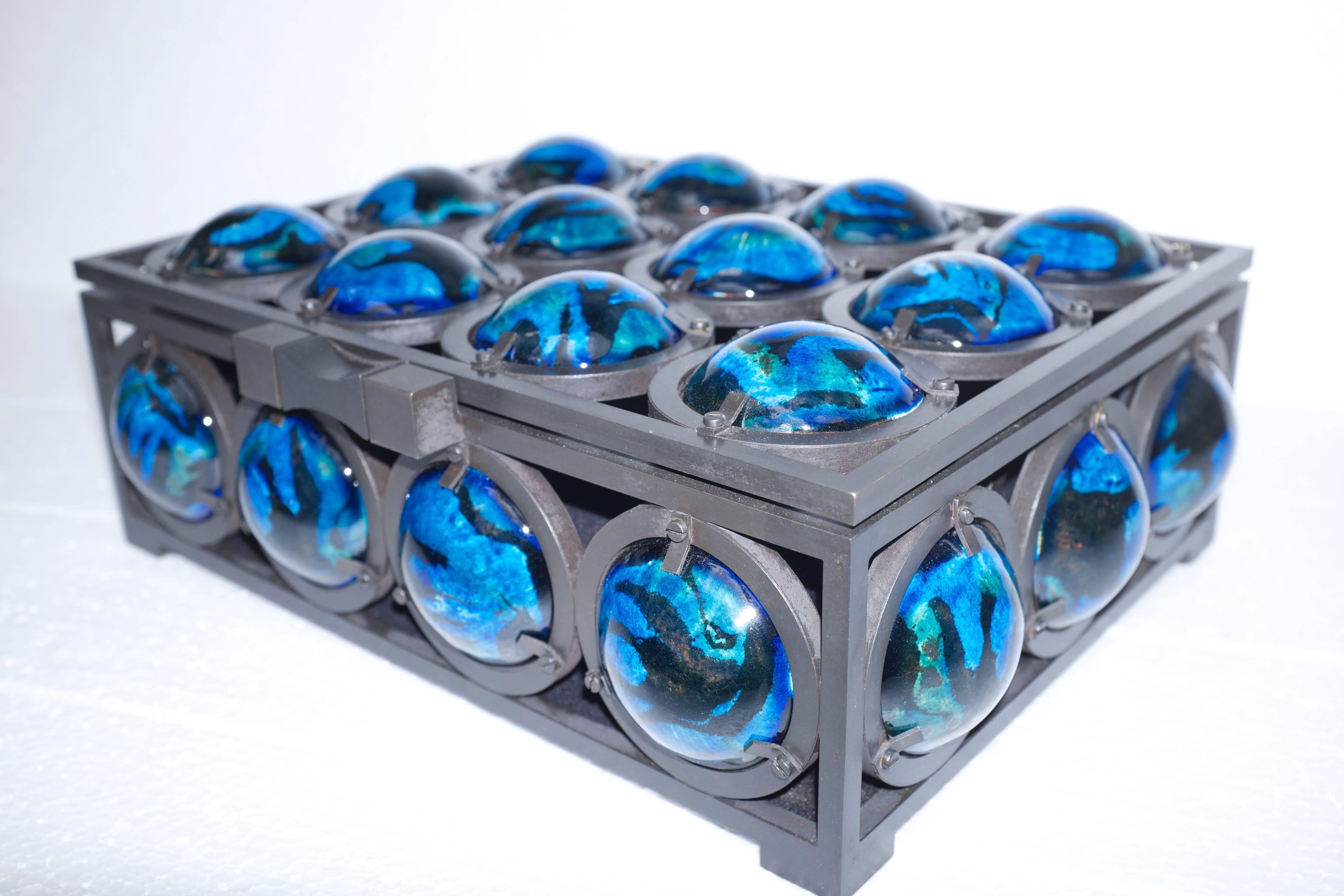 French Iron and Blue Lava Stone Jewel Box by Christophe Côme