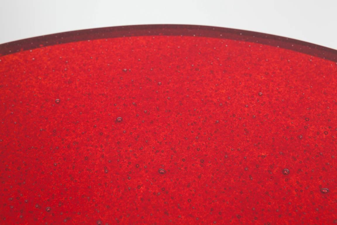 Patinated Red Enamel and Glass Table by Christophe Côme