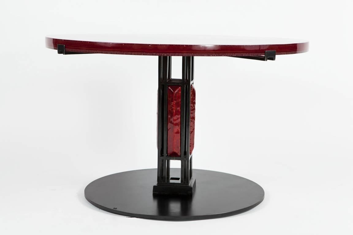 Red Enamel and Glass Table by Christophe Côme In Excellent Condition In New York, NY