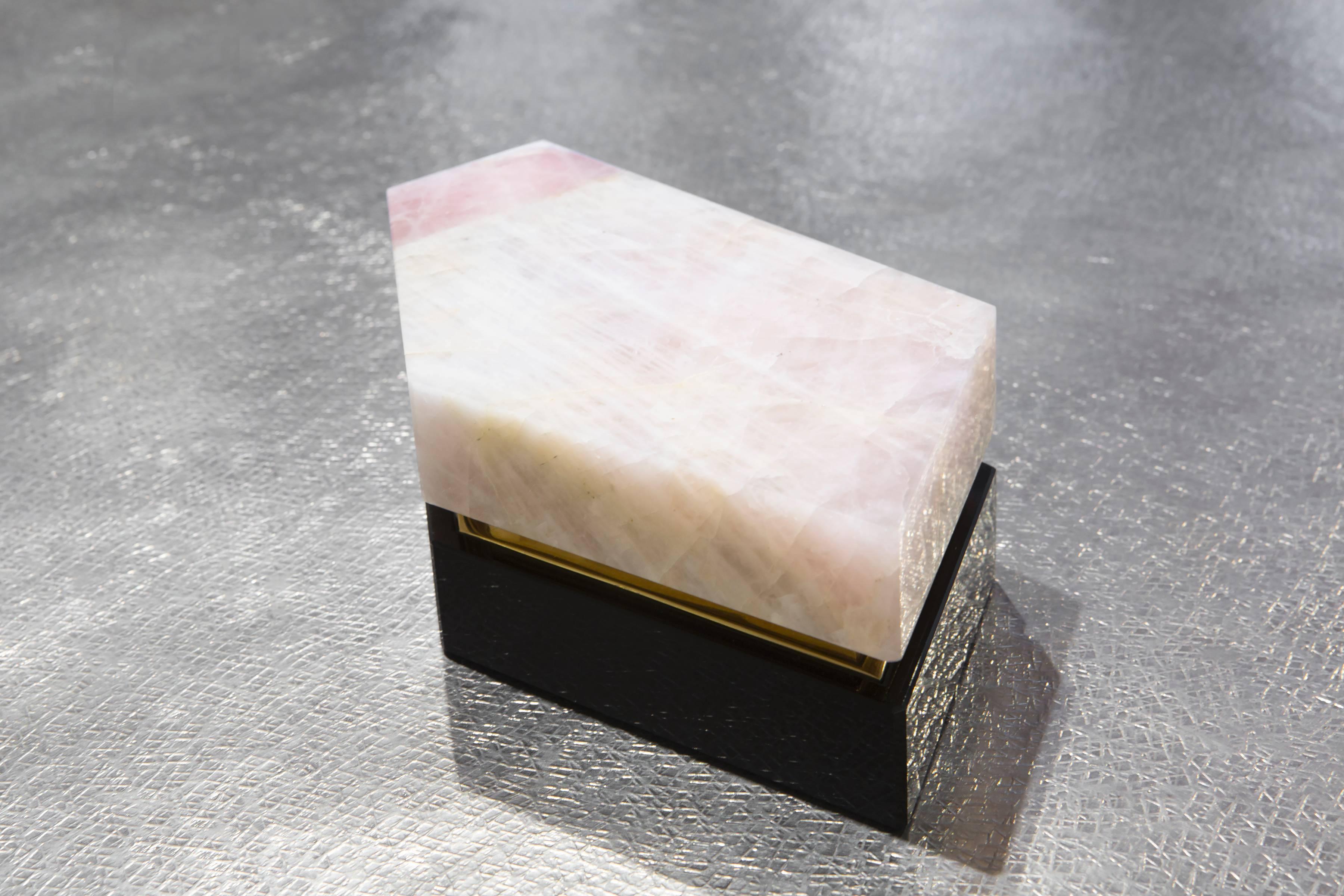 Mexican Pink Quartz and Black Obsidian Decorative Box by Gloria Cortina