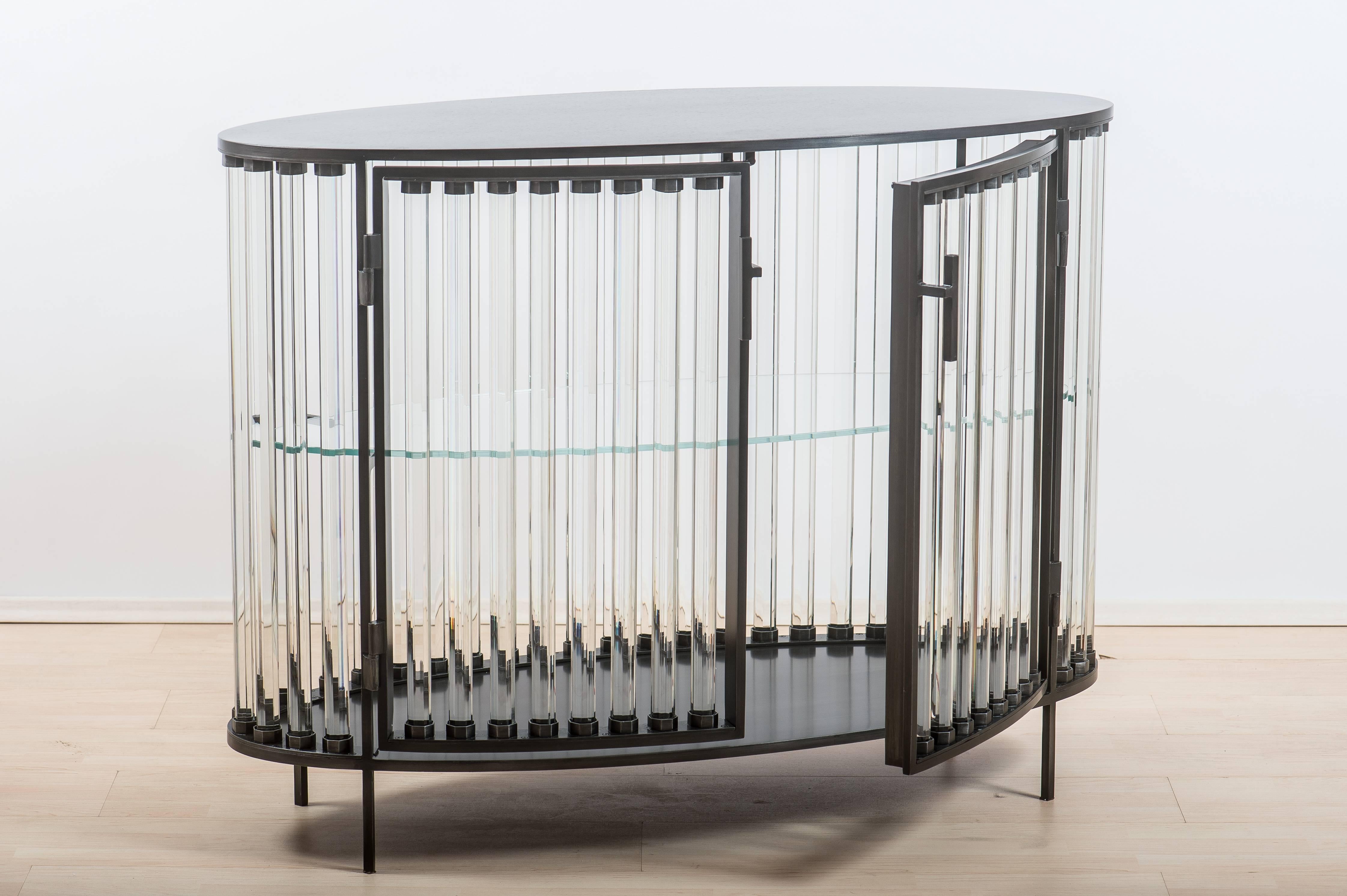 Contemporary Oval Cabinet in Iron and Glass by Christophe Côme, 2017