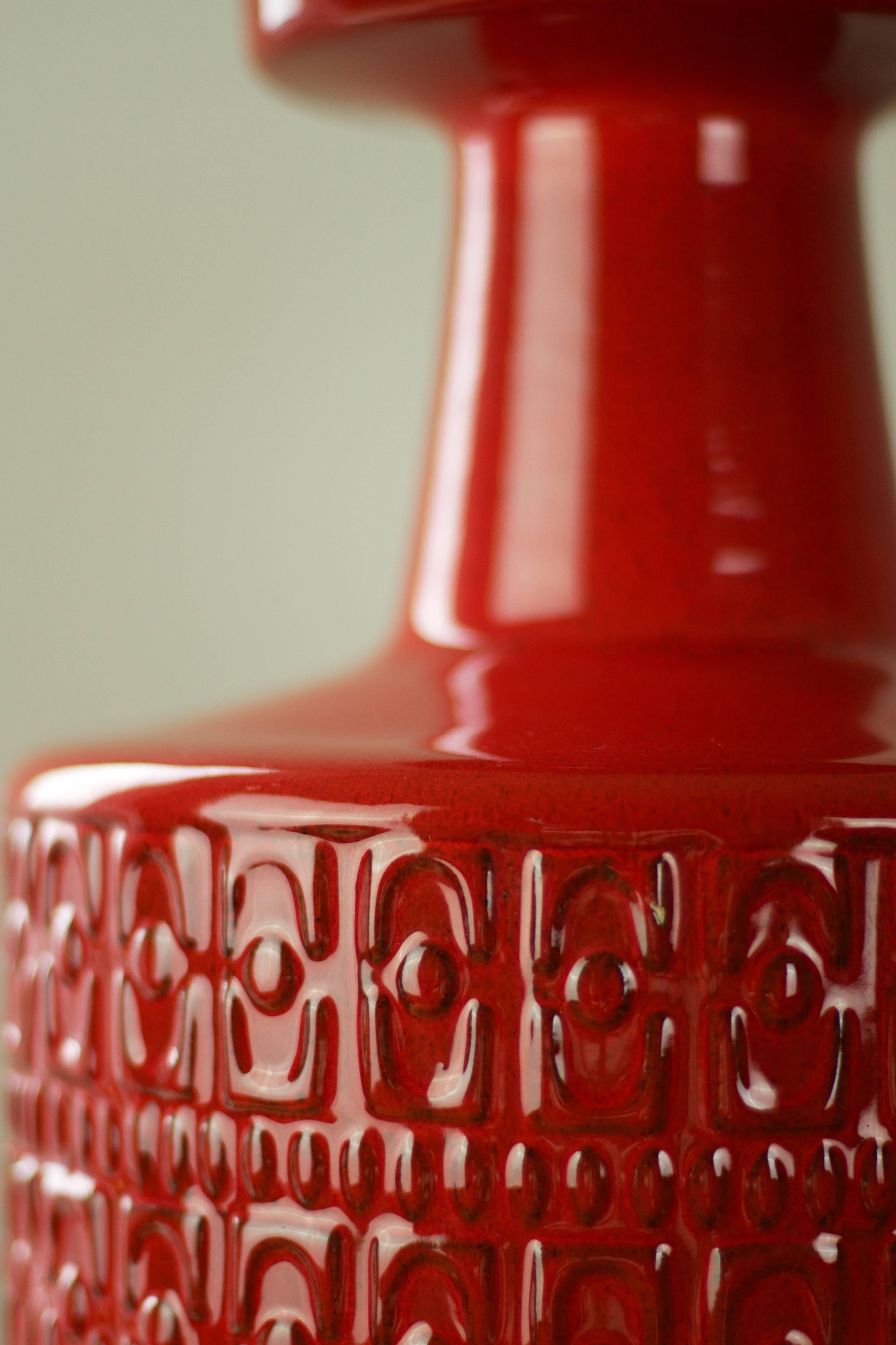 20th Century Large Modernist Bright Red West German Floor Vase by Fohr Pottery, circa 1970