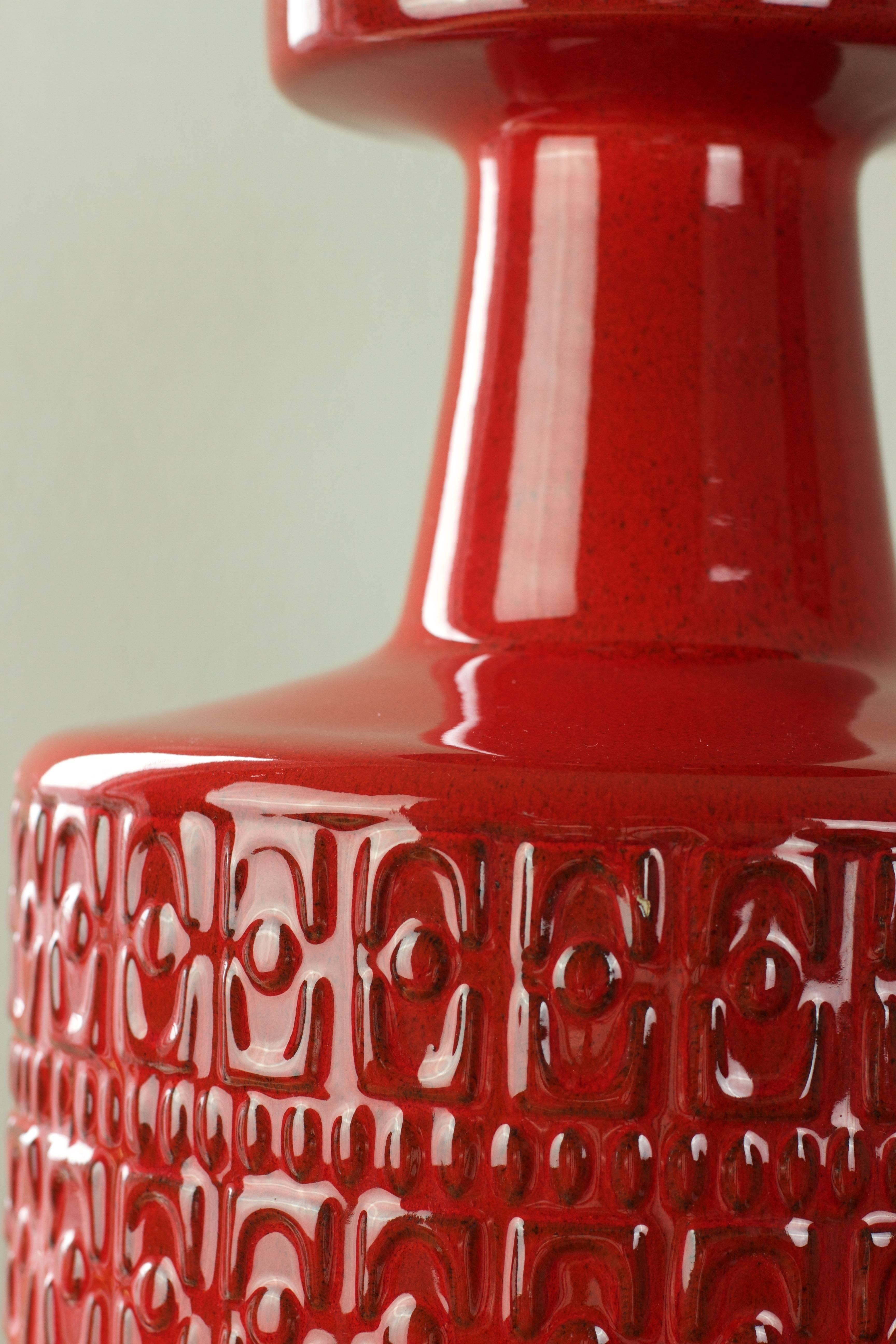 Mid-Century Modern Large Modernist Bright Red West German Floor Vase by Fohr Pottery, circa 1970