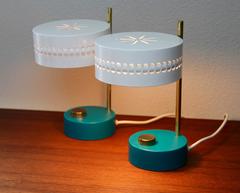 Mid-Century Pair of Teal Green Mathieu Mategot 1950s Bedside Table Lamps