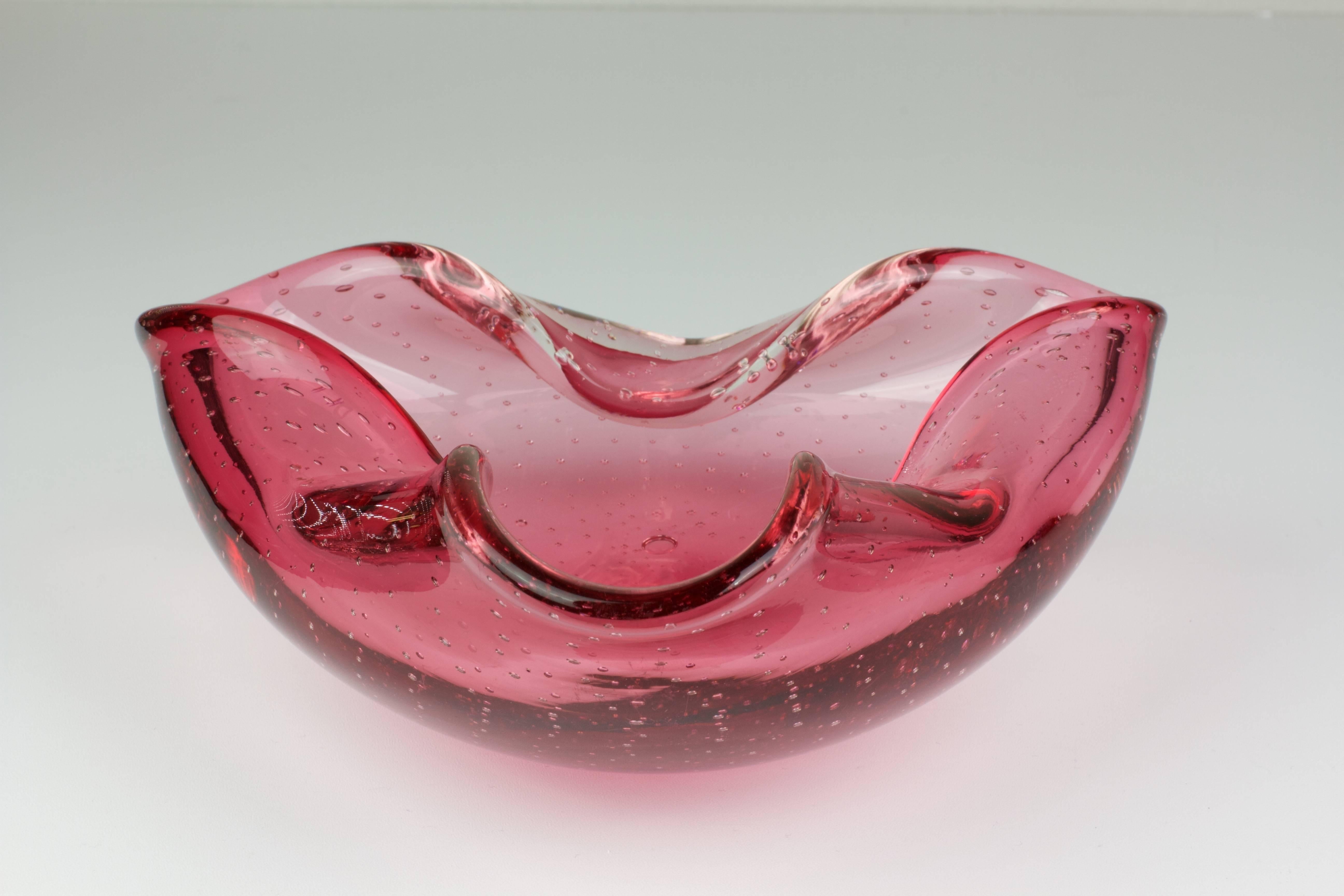 Large 1950s Pink Murano Bubble Glass Bowl Attributed to Carlo Scarpa for Venini In Excellent Condition In Landau an der Isar, Bayern