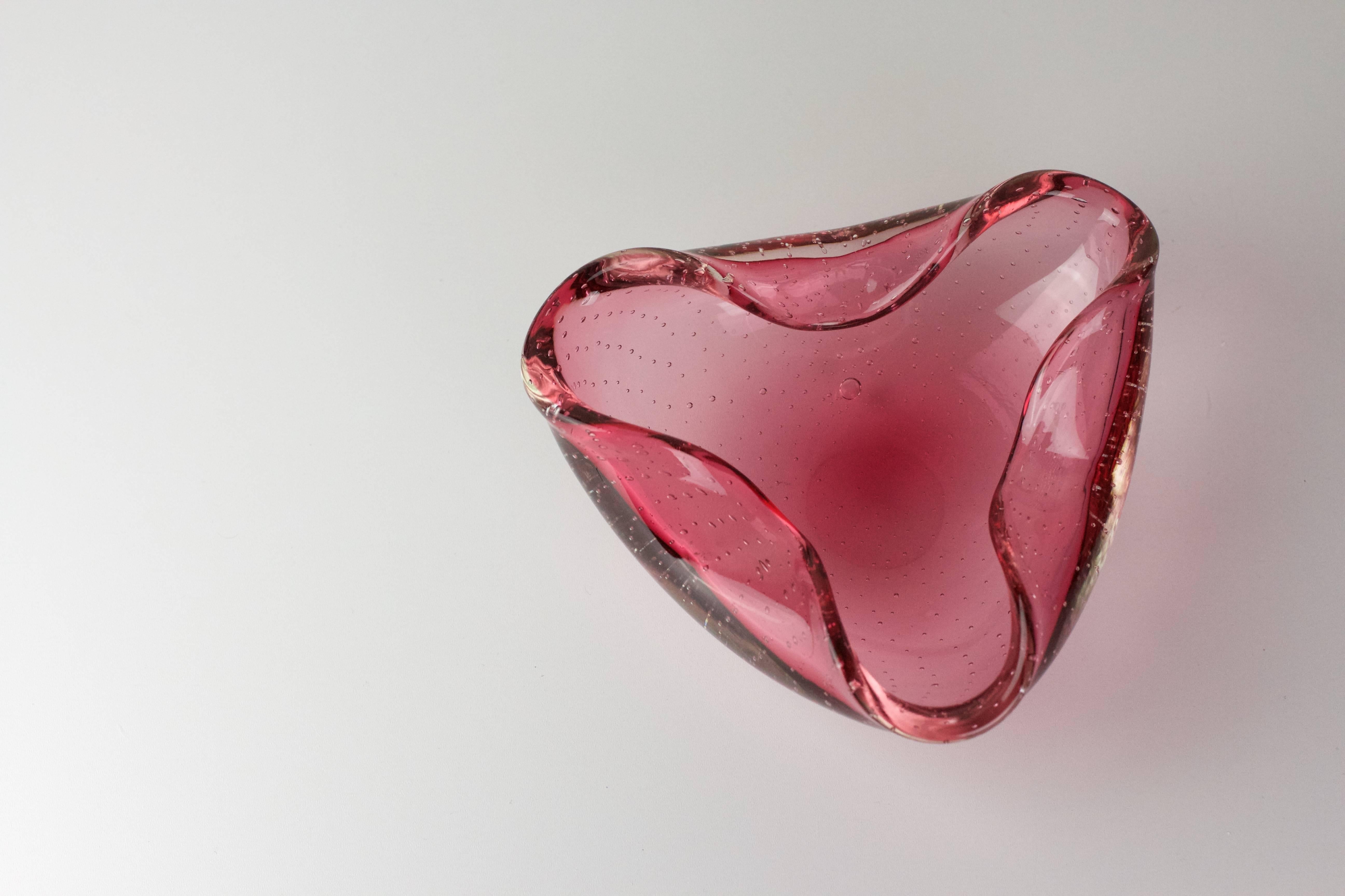 Large 1950s Pink Murano Bubble Glass Bowl Attributed to Carlo Scarpa for Venini 1