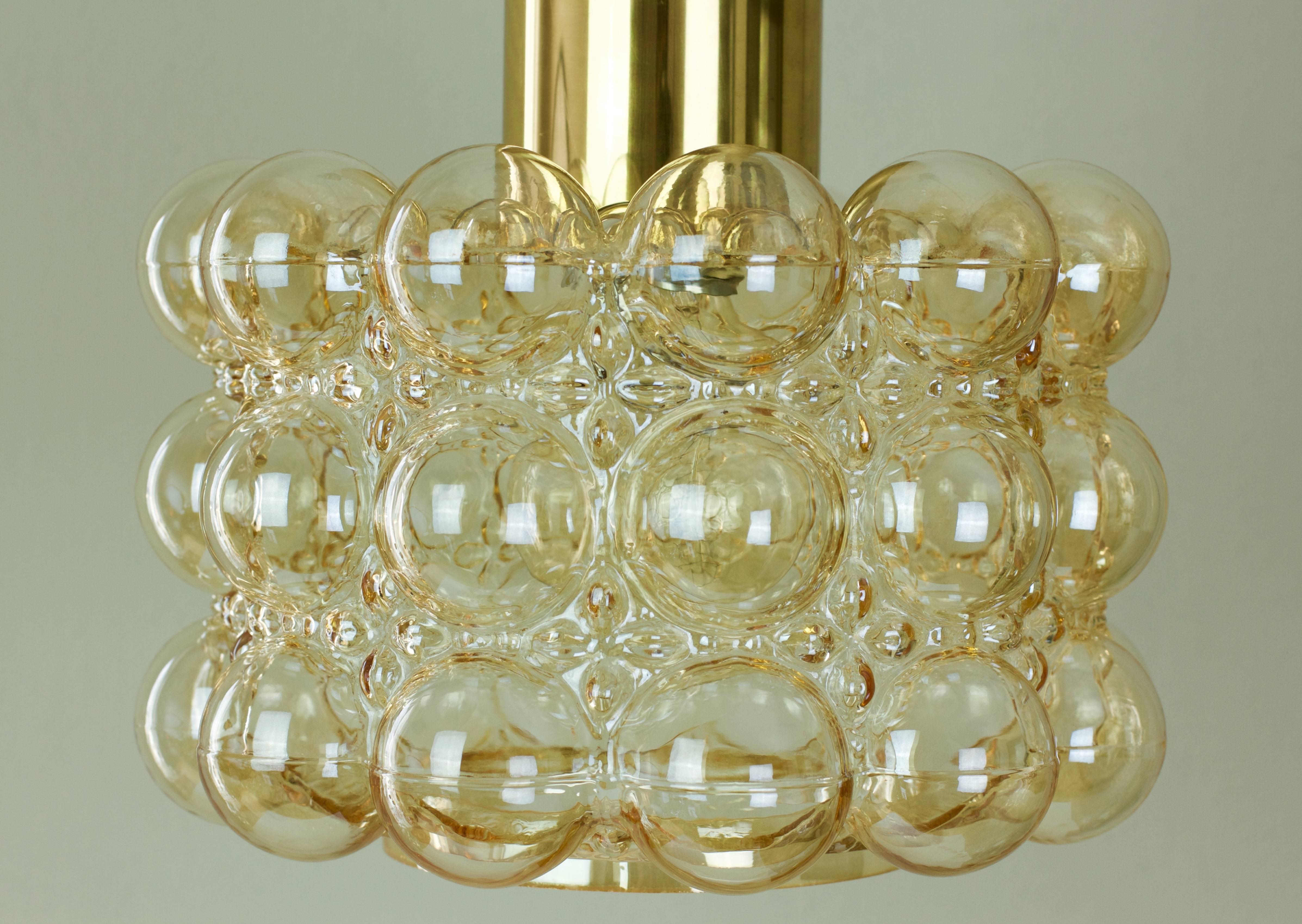 Mid-Century Modern Large Amber Bubble Glass Pendant Light by Helena Tynell for Glashütte Limburg