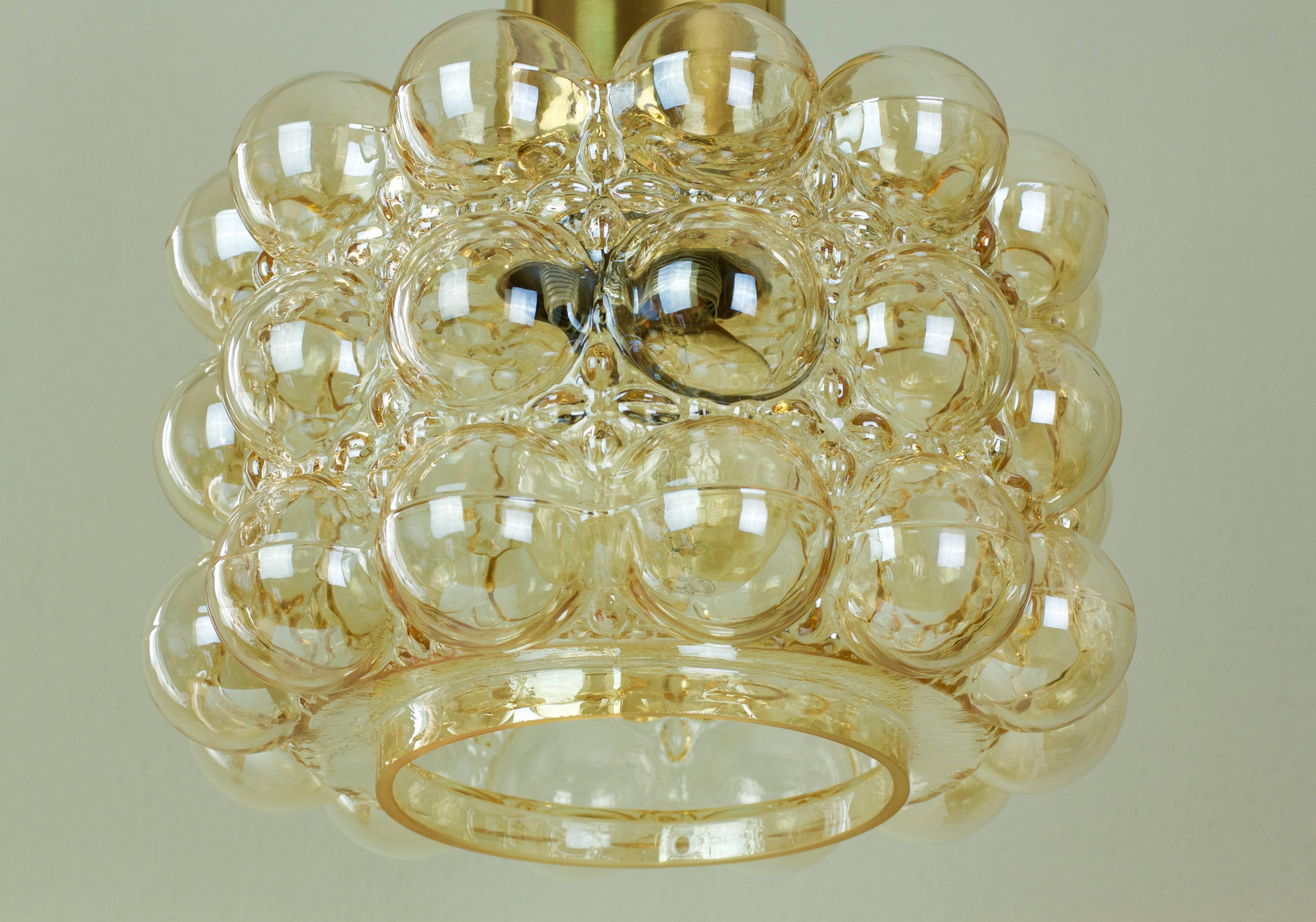 20th Century Large Amber Bubble Glass Pendant Light by Helena Tynell for Glashütte Limburg