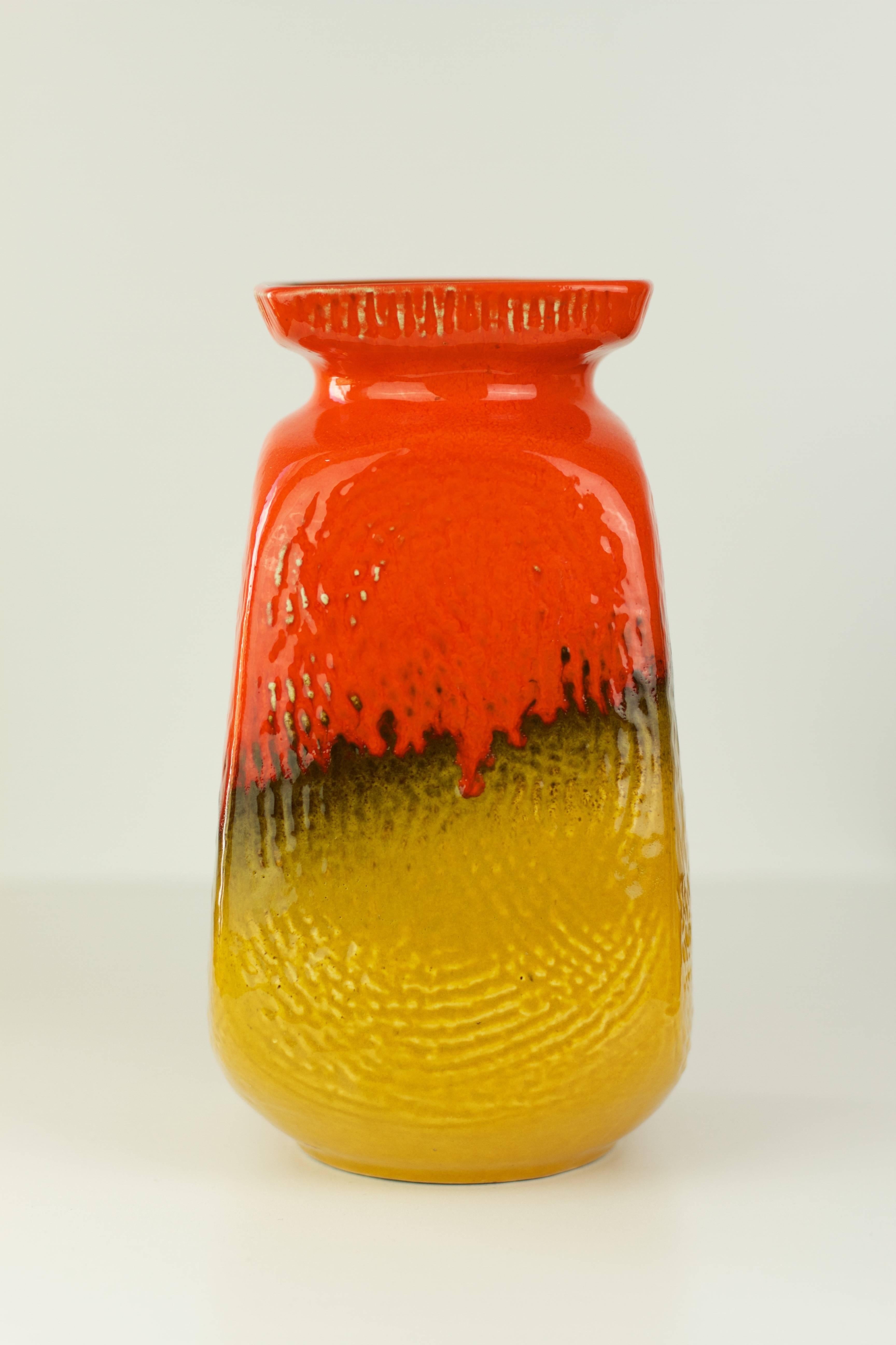 Embossed Funky & Bright Square Mid-Century West German Vase by Jasba Pottery, circa 1970