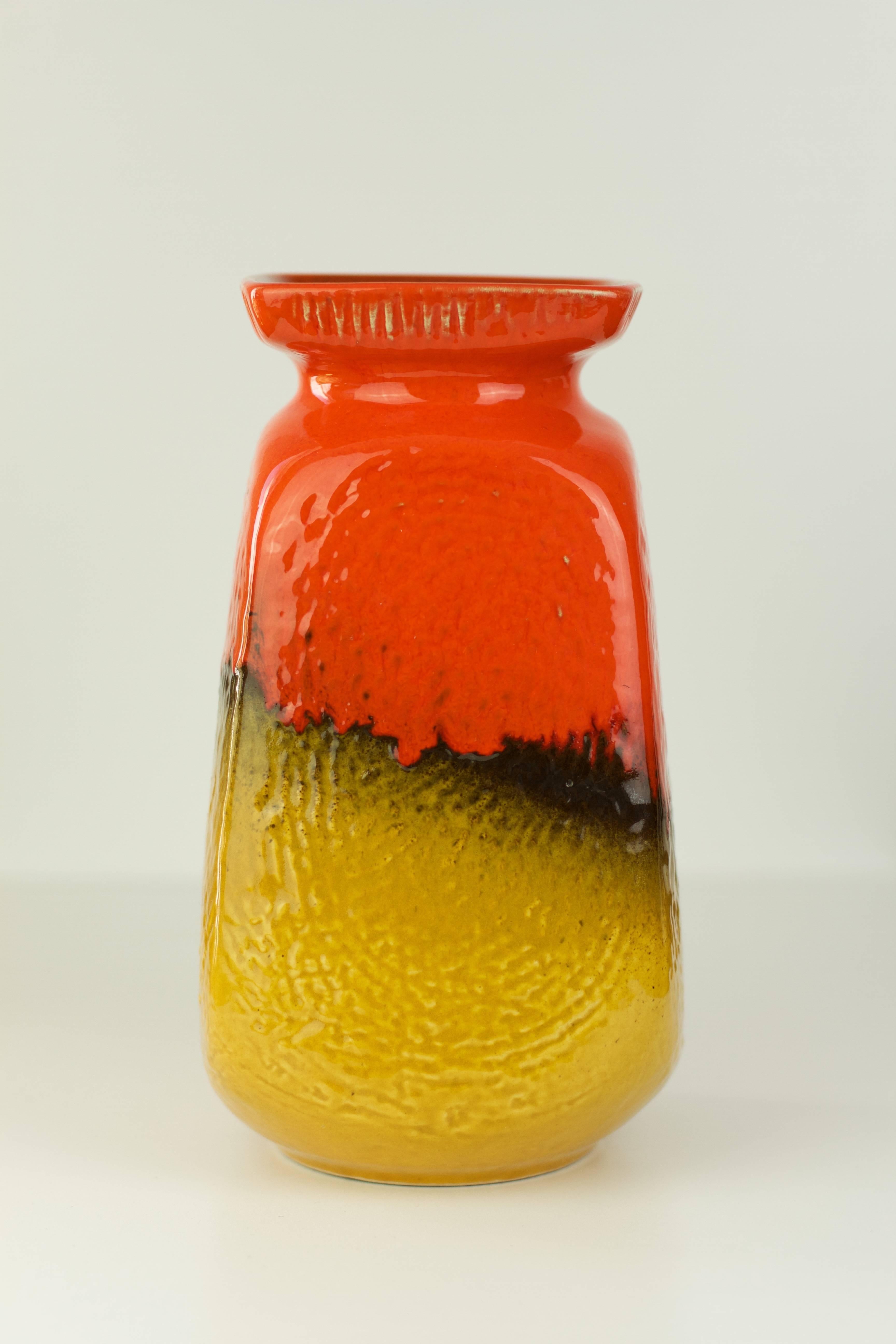20th Century Funky & Bright Square Mid-Century West German Vase by Jasba Pottery, circa 1970