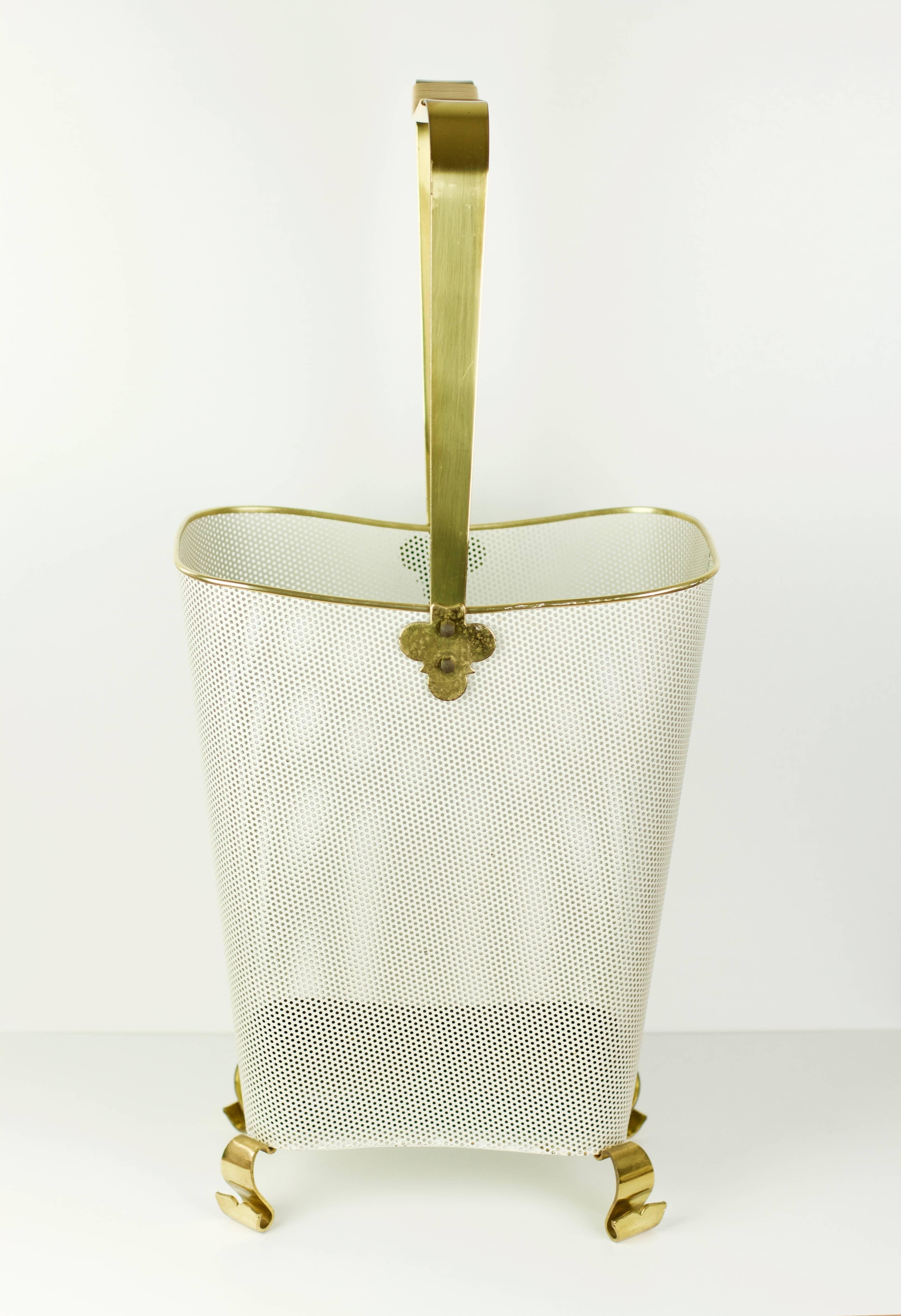 Mid-Century Modern 1950s Vintage Mid-Century Mathieu Matégot Style White with Brass Umbrella Stand