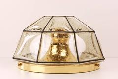 Large Iron and Bubble Glass Flush Mount Light by Limburg Glashütte, circa 1960s