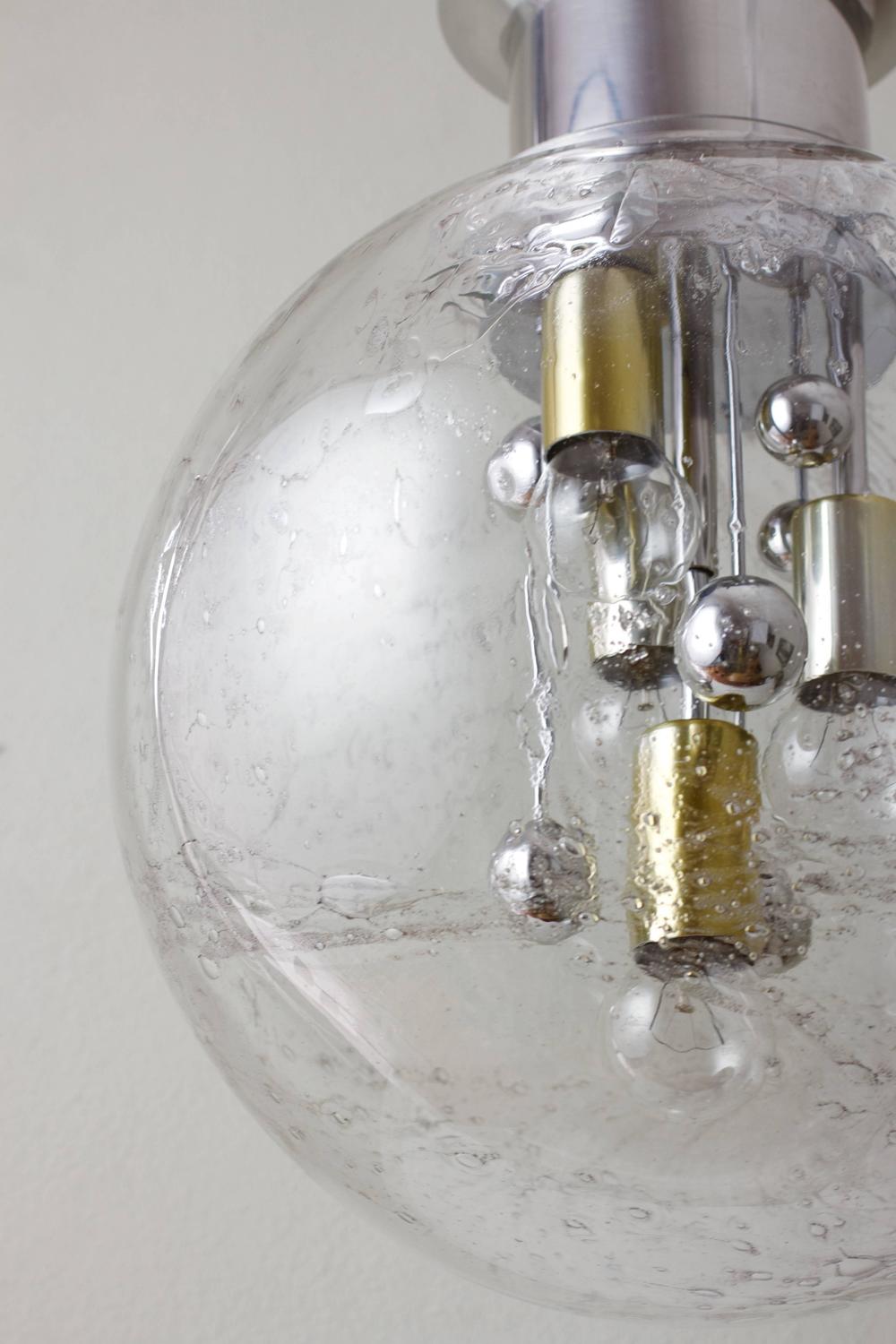 Set of Three Large Glass Globe / Ball Flush Mount Light by Doria, circa