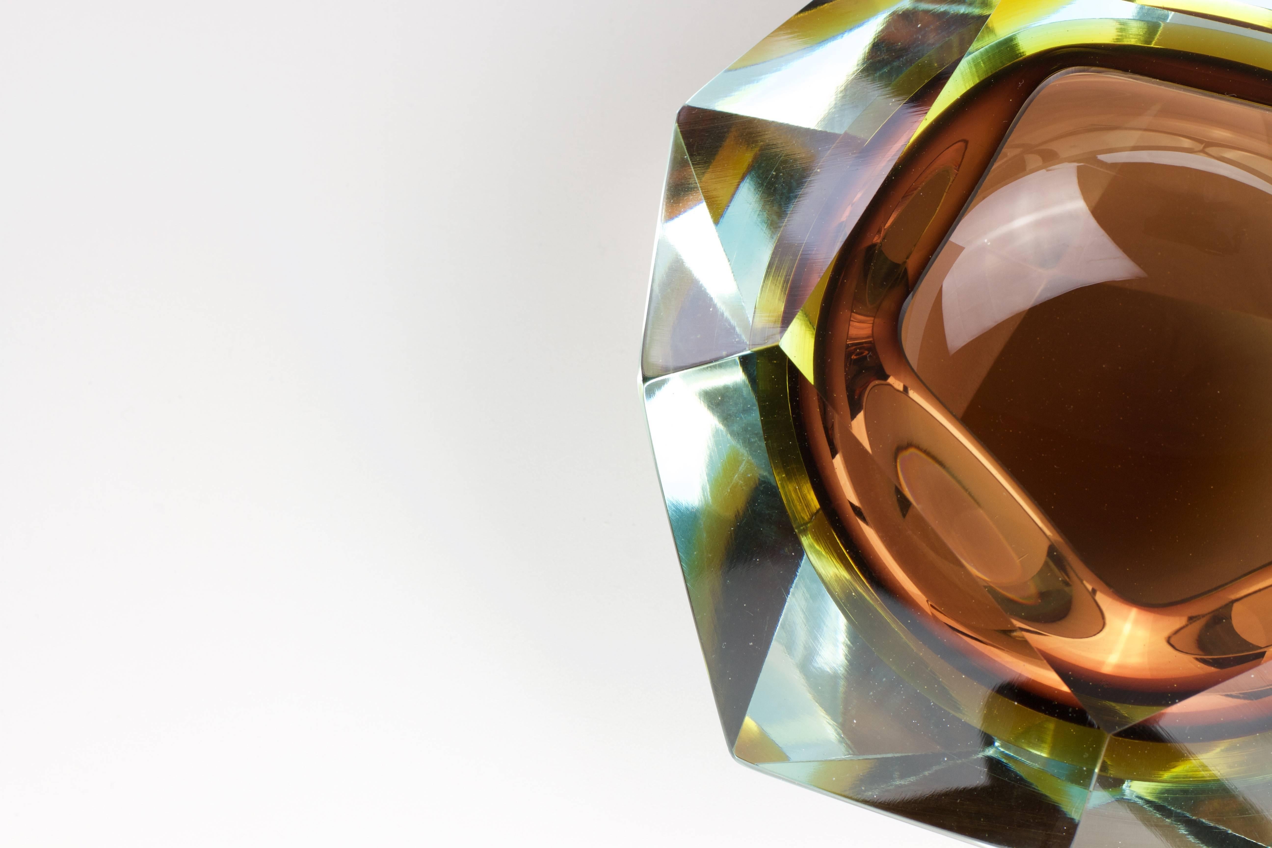 Cut Glass Large Italian Diamond Cut Faceted Murano Glass Centerpiece Bowl by Mandruzzato