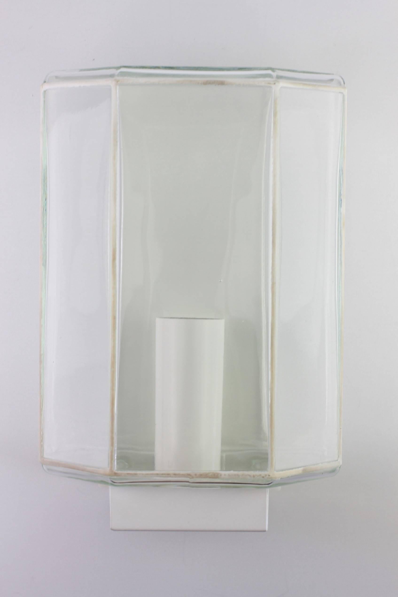 Mid-Century Modern 1 of 3 1970s Minimalist White and Clear Glass Wall Lights by Glashütte Limburg 