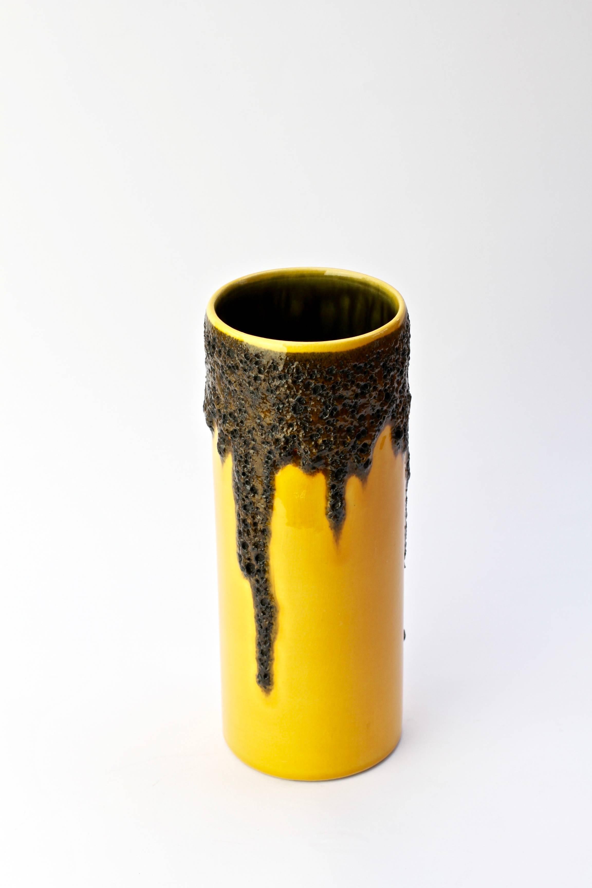 1970s Bright Yellow West German Pottery Fohr Vase with Black Lava Glaze 3