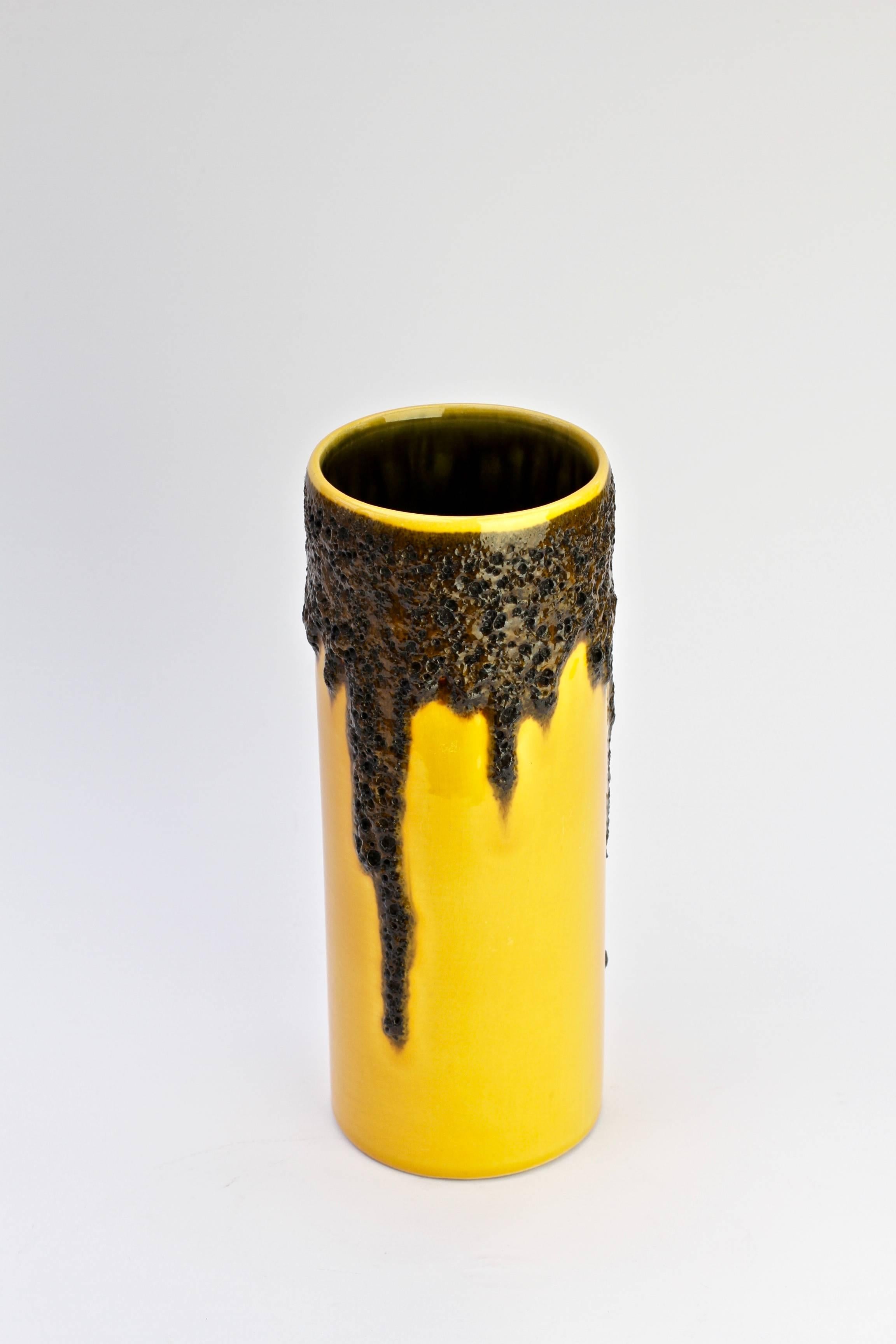 1970s Bright Yellow West German Pottery Fohr Vase with Black Lava Glaze 2
