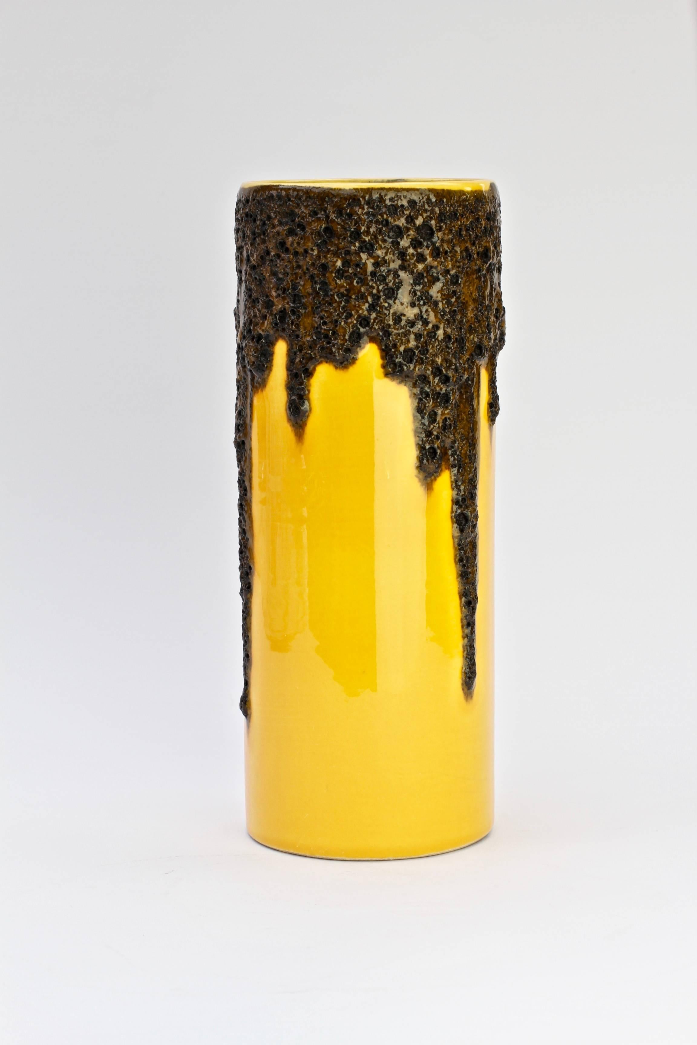 Mid-Century Modern 1970s Bright Yellow West German Pottery Fohr Vase with Black Lava Glaze