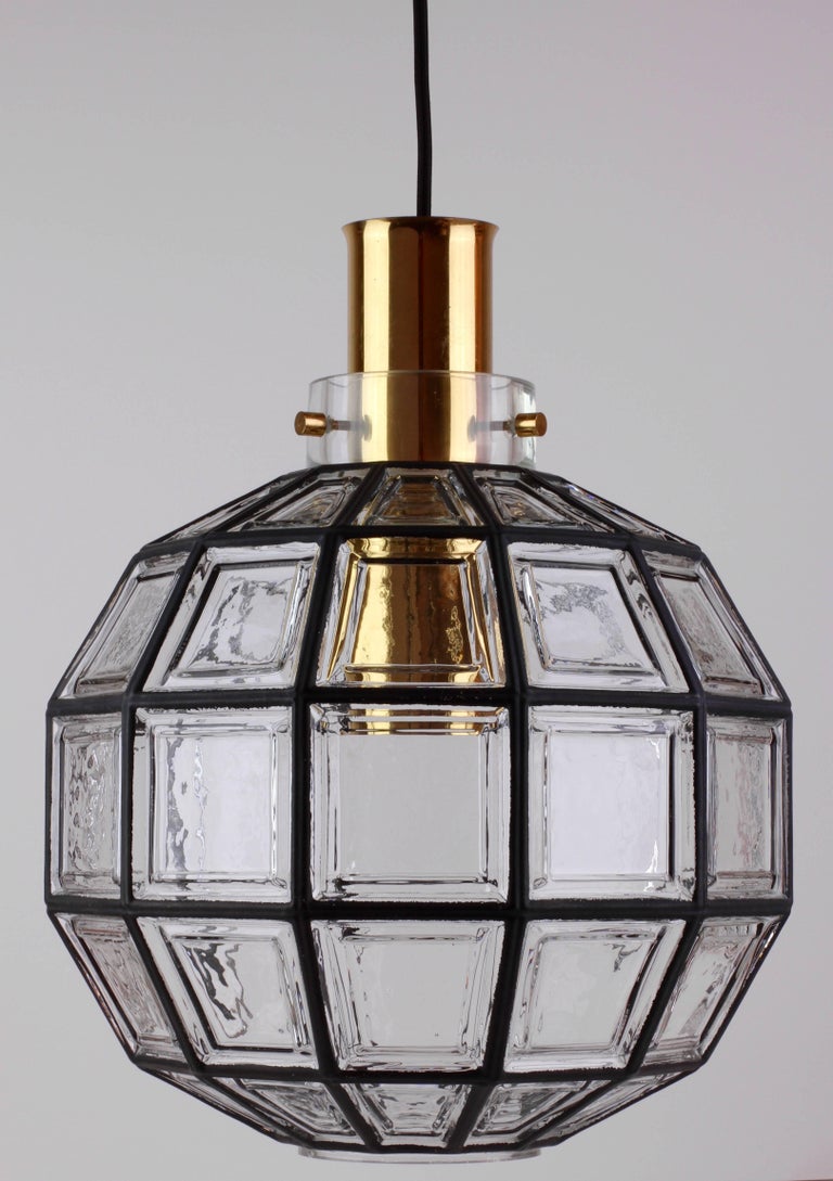 Limburg 'New Old Stock' Large Iron and Clear Glass Round Pendant Light For Sale at 1stdibs