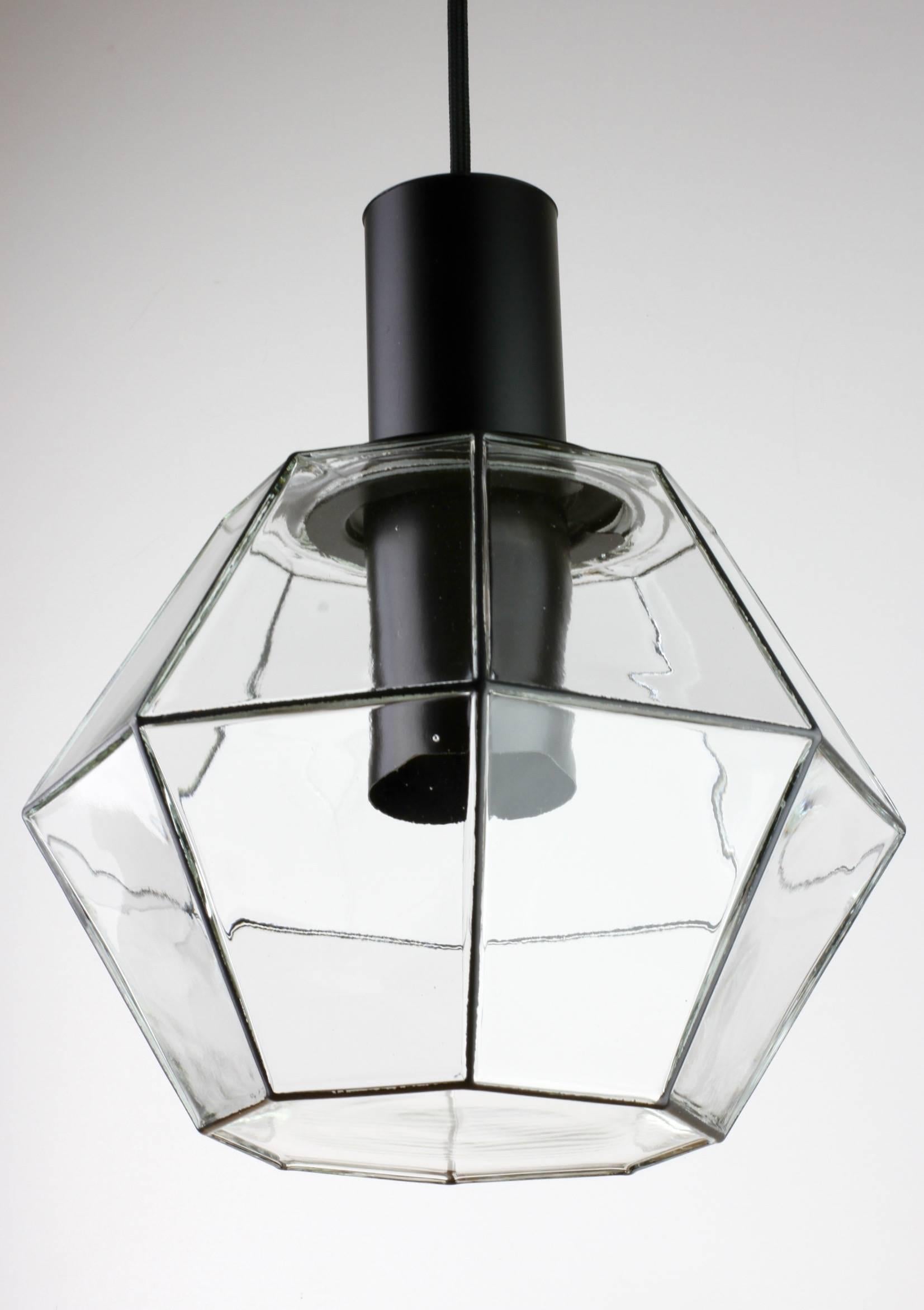 Mid-Century Modern Limburg Pair of Vintage Minimalist Geometric Black & Clear Glass Pendant Lights For Sale