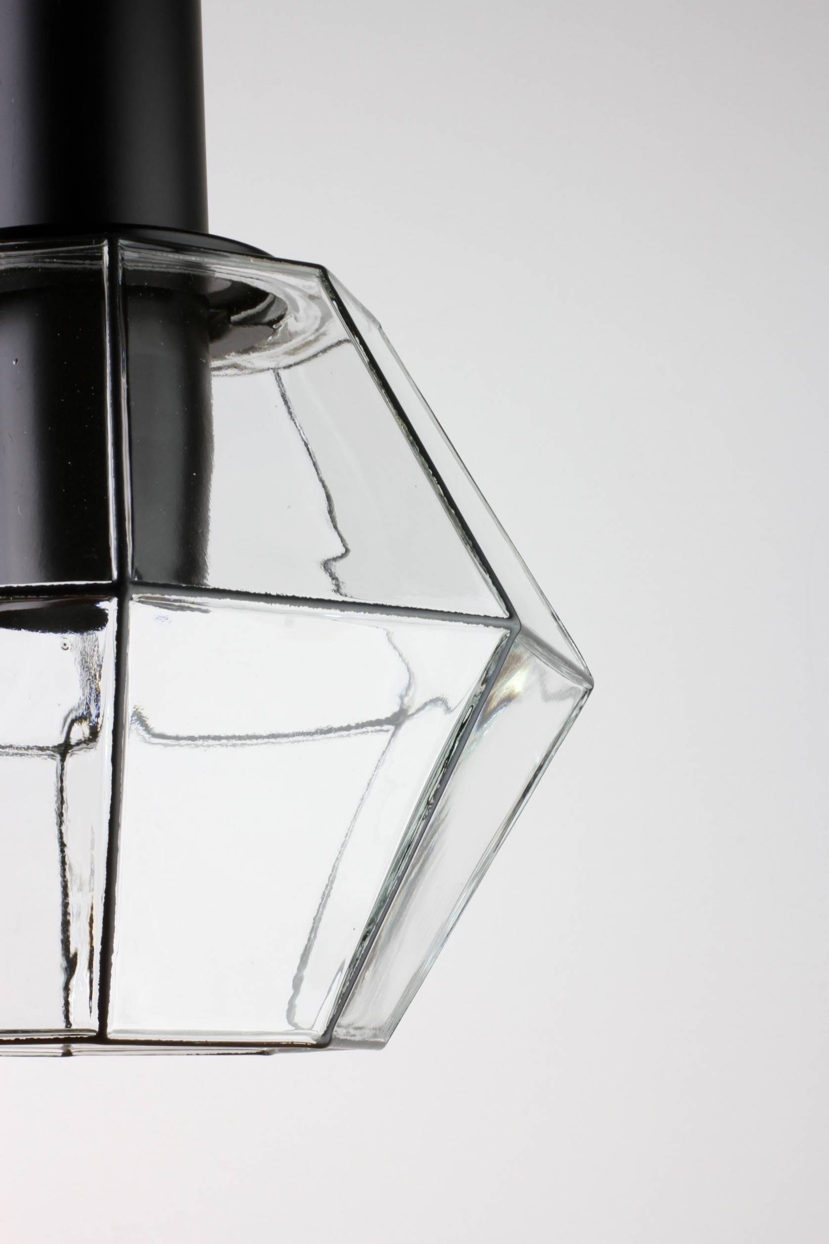 Molded Limburg Pair of Vintage Minimalist Geometric Black & Clear Glass Pendant Lights For Sale