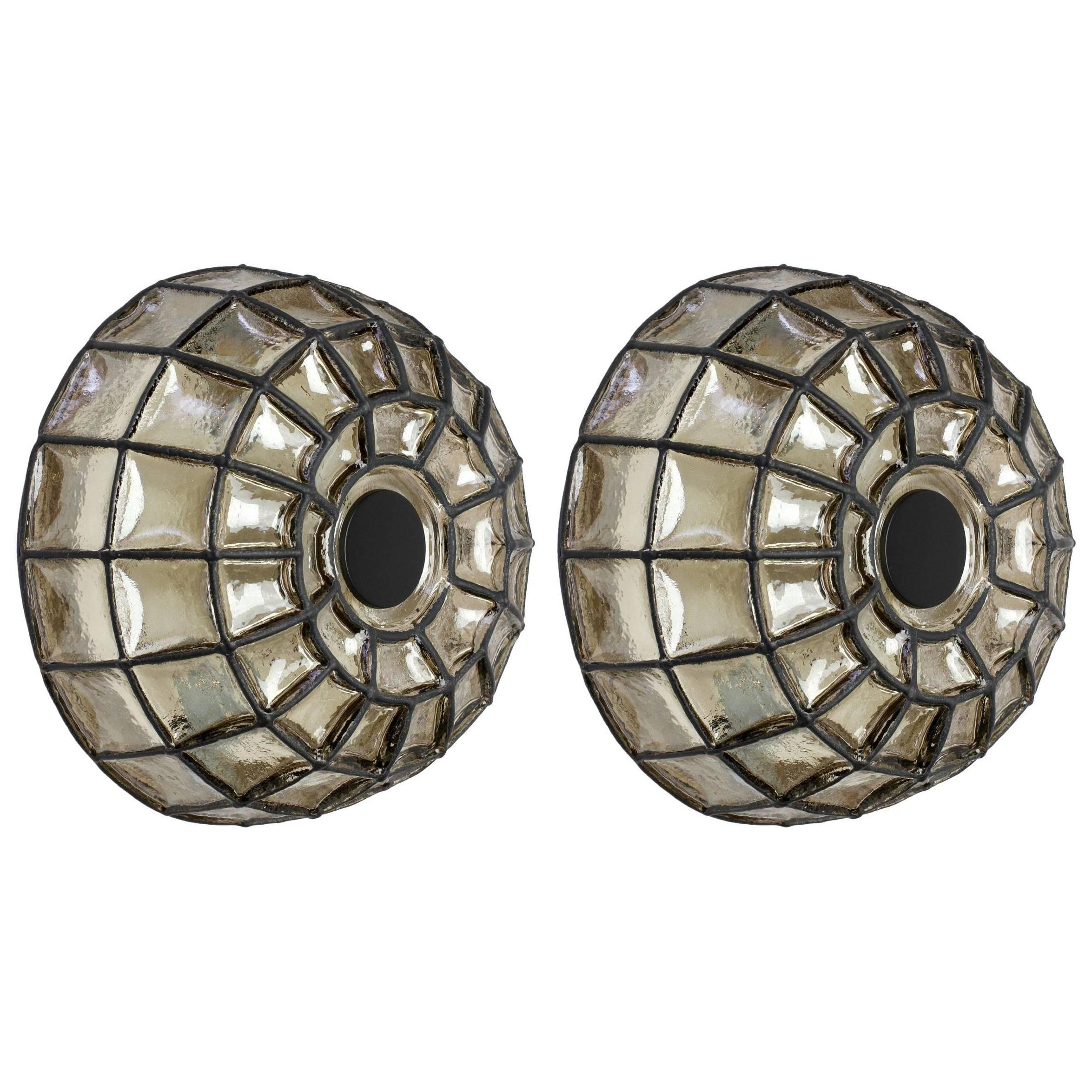Limburg Pair of German Midcentury Black Iron and Glass Domed Wall Light Sconces