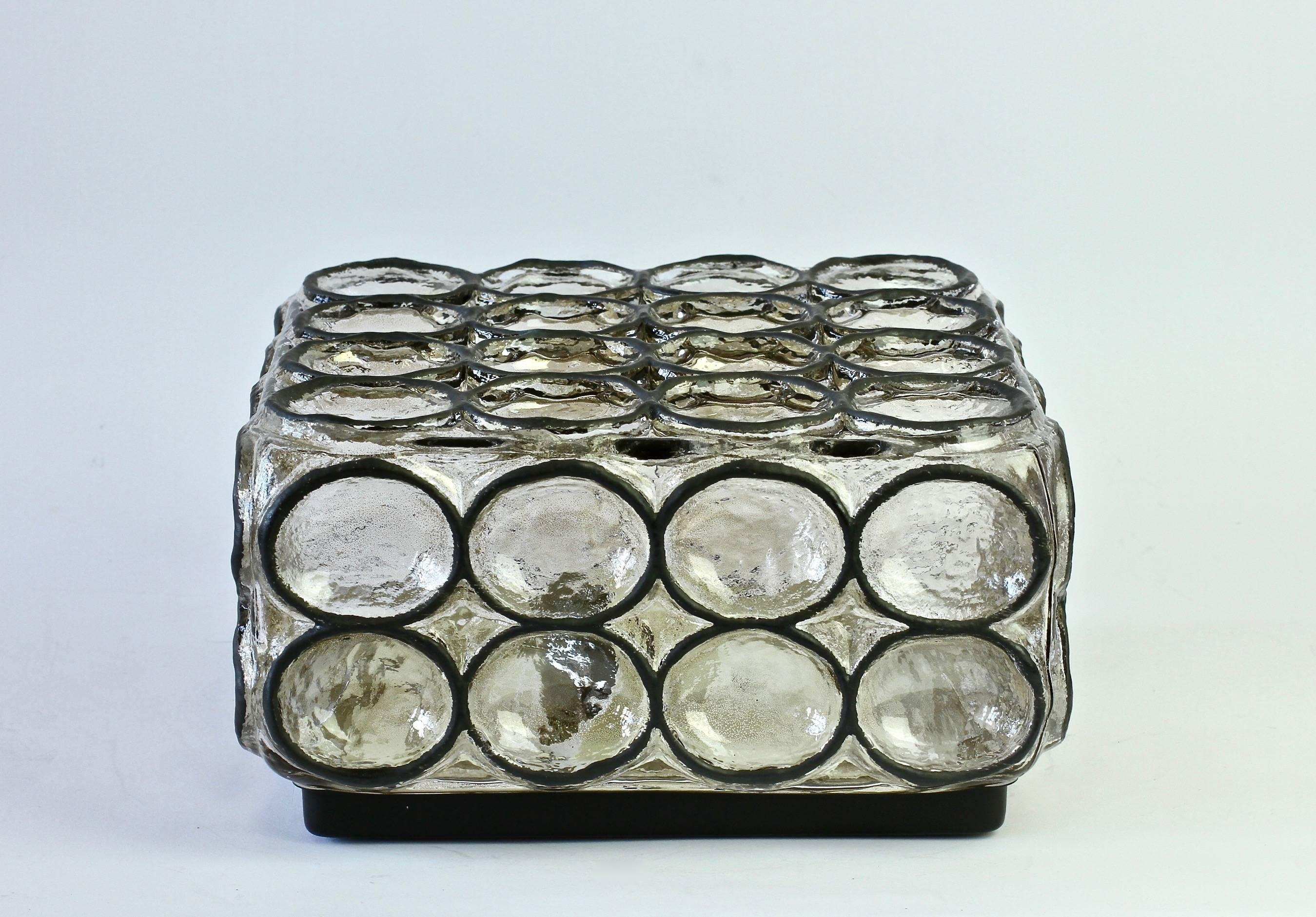 Mid-Century Modern Limburg Pair of Square Iron Rings Glass Flush Mount Ceiling or Wall Light, 1960s