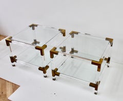 Pair of Hollis Jones Style Vintage Acrylic/Lucite Brass Side Tables, circa 1970s